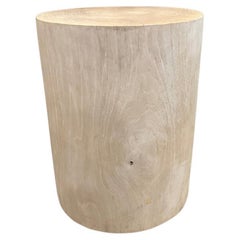 Andrianna Shamaris Cylinder Bleached Teak Wood Side Table or Stool