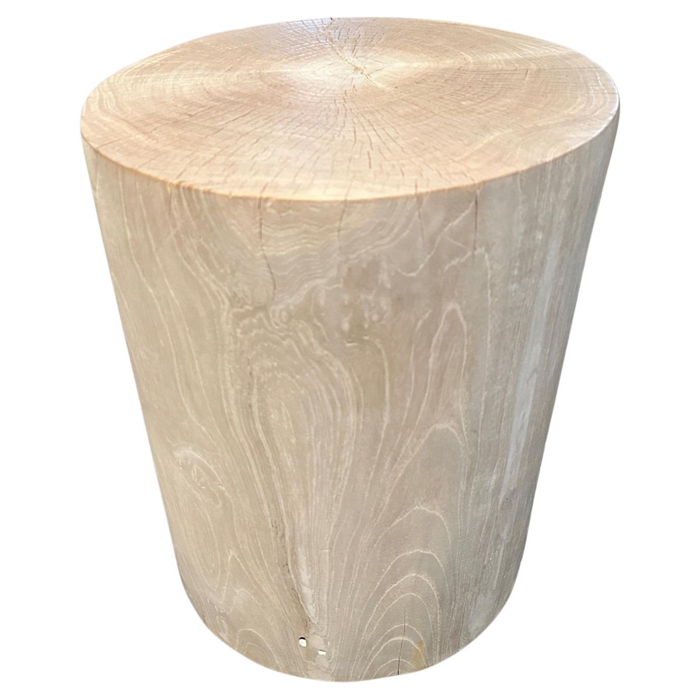 Andrianna Shamaris Cylinder Bleached Teak Wood Side Table or Stool