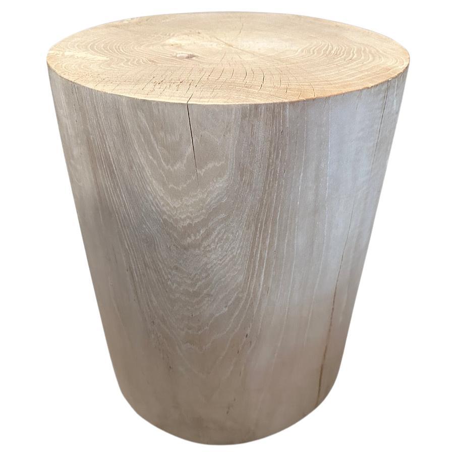 Andrianna Shamaris Cylinder Bleached Teak Wood Side Table or Stool For Sale
