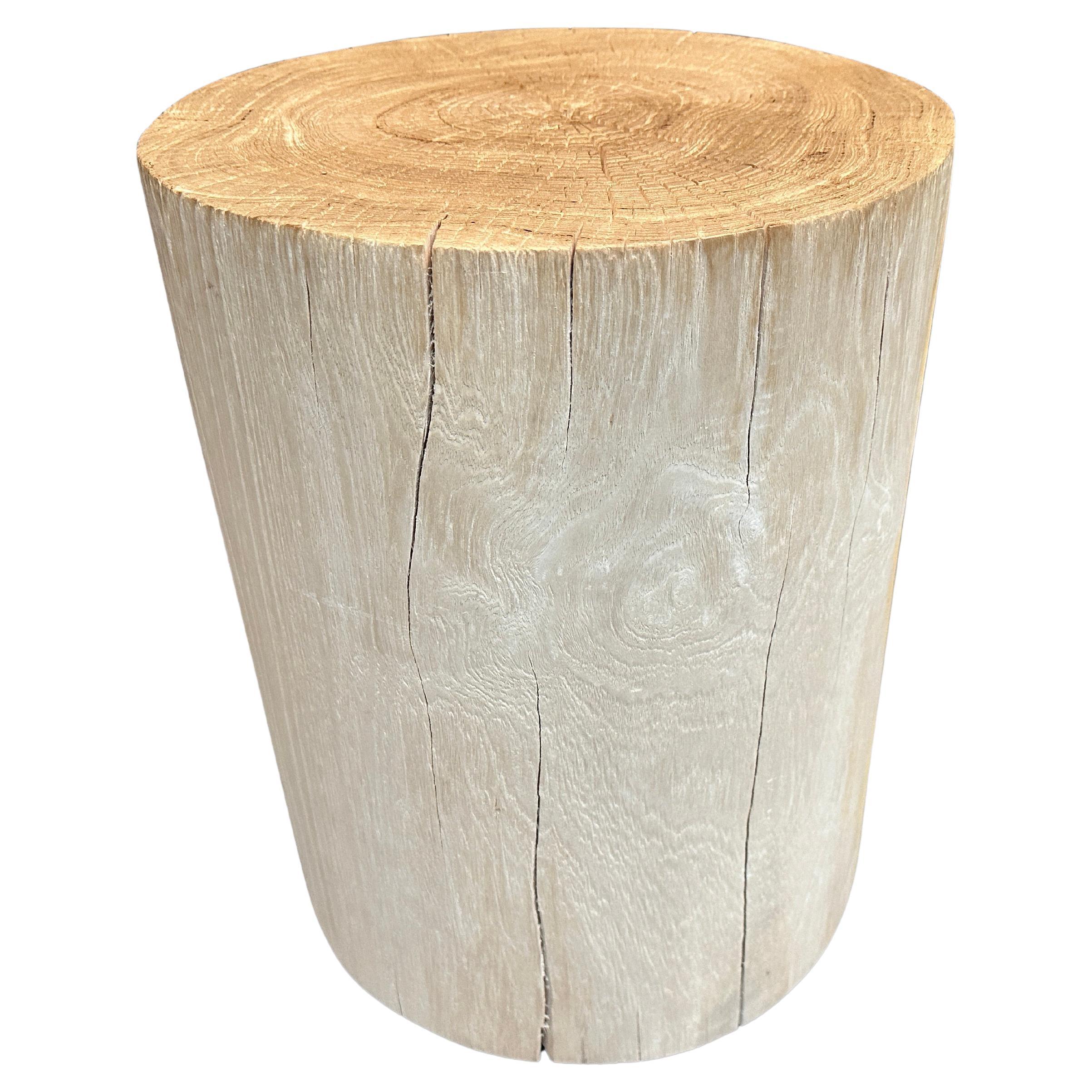 Andrianna Shamaris Cylinder Bleached Teak Wood Side Table or Stool  For Sale