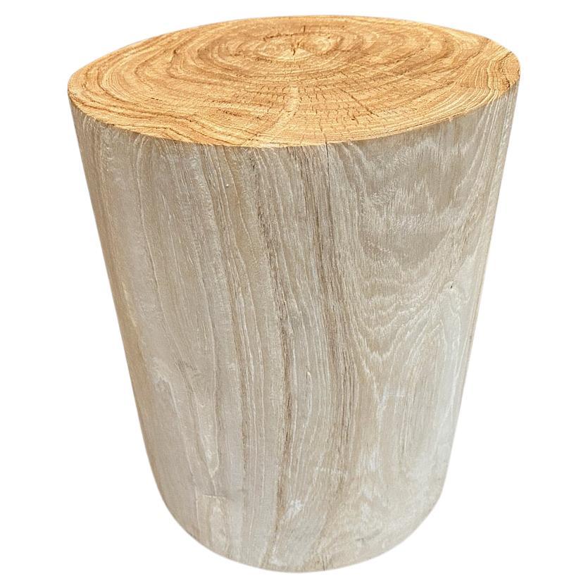 Andrianna Shamaris Cylinder Bleached Teak Wood Side Table or Stool