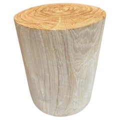 Andrianna Shamaris Cylinder Bleached Teak Wood Side Table or Stool
