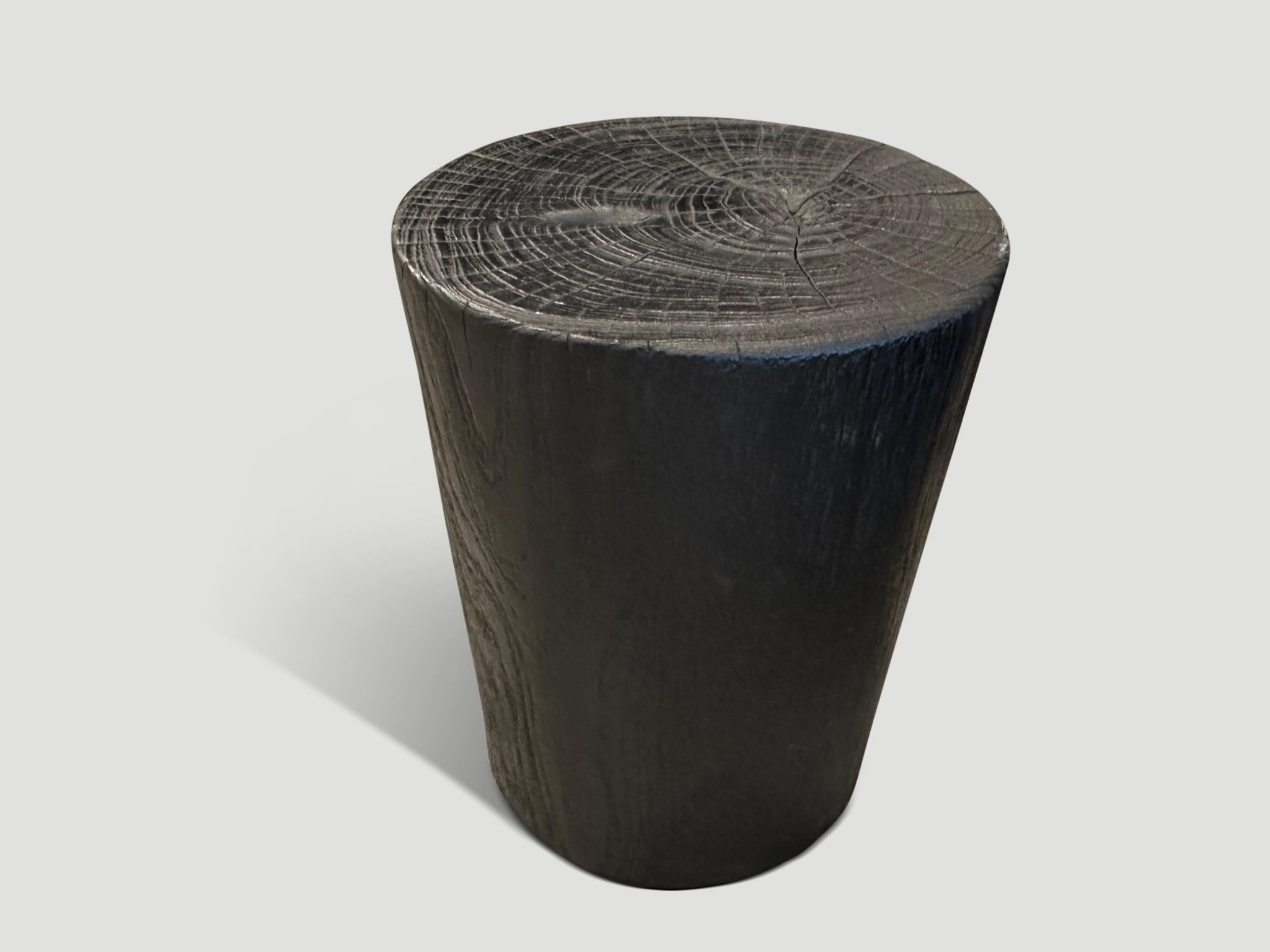 Organic Modern Andrianna Shamaris Cylinder Charred Teak Wood Side Table or Stool  For Sale