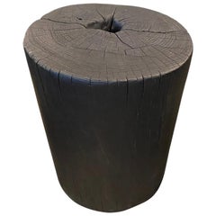 Andrianna Shamaris Cylinder Charred Teak Wood Side Table or Stool