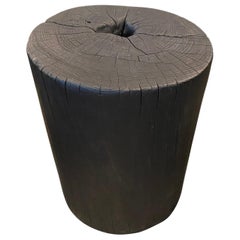 Andrianna Shamaris Cylinder Charred Teak Wood Side Table or Stool