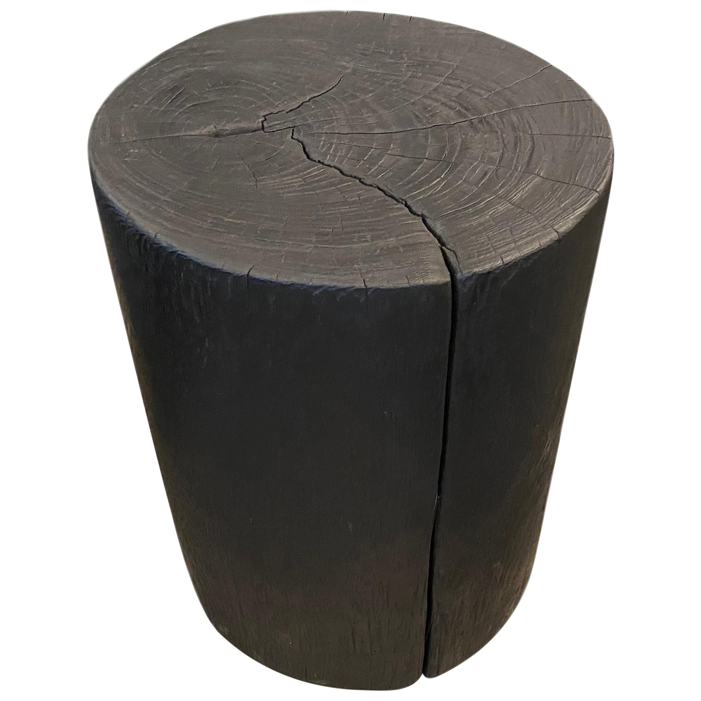 Andrianna Shamaris Cylinder Charred Teak Wood Side Table or Stool