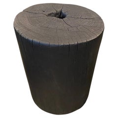 Andrianna Shamaris Cylinder Charred Teak Wood Side Table or Stool