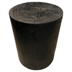 Andrianna Shamaris Cylinder Charred Teak Wood Side Table or Stool