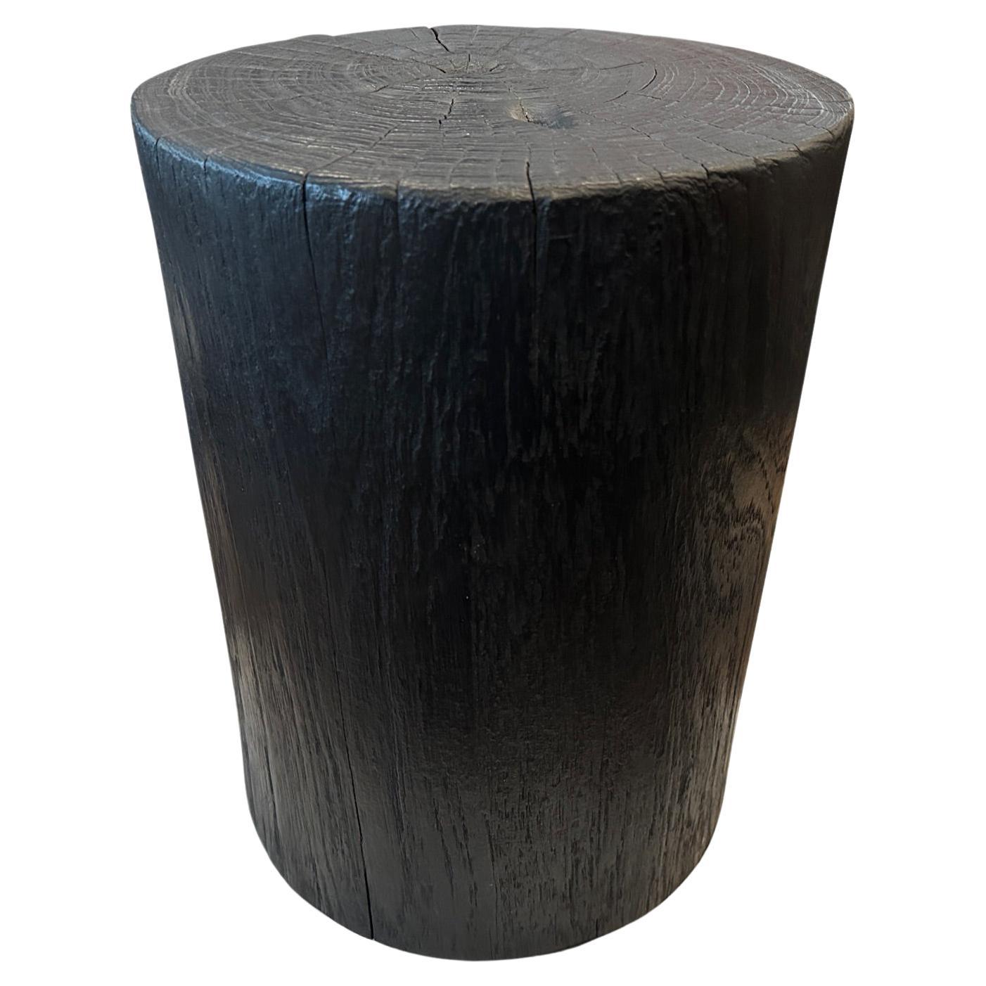 Andrianna Shamaris Cylinder Charred Teak Wood Side Table or Stool  For Sale