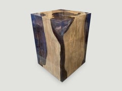 Andrianna Shamaris Deep Sea Blue Resin and Teak Wood Side Table