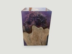 Andrianna Shamaris Deep Sea Blue Resin and Teak Wood Side Table