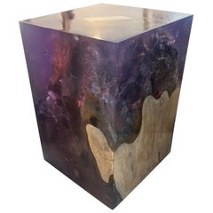 Andrianna Shamaris Deep Sea Blue Resin and Teak Wood Side Table