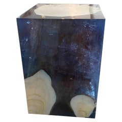 Andrianna Shamaris Deep Sea Blue Resin and Teak Wood Side Table