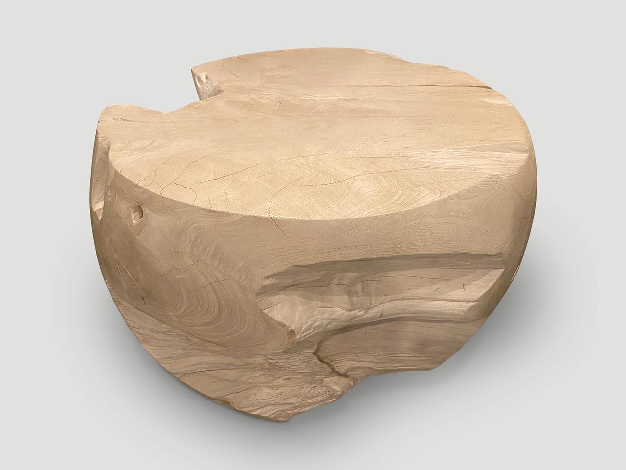 Organic Modern Andrianna Shamaris Drum Shape Bleached Teak Wood Coffee Table For Sale