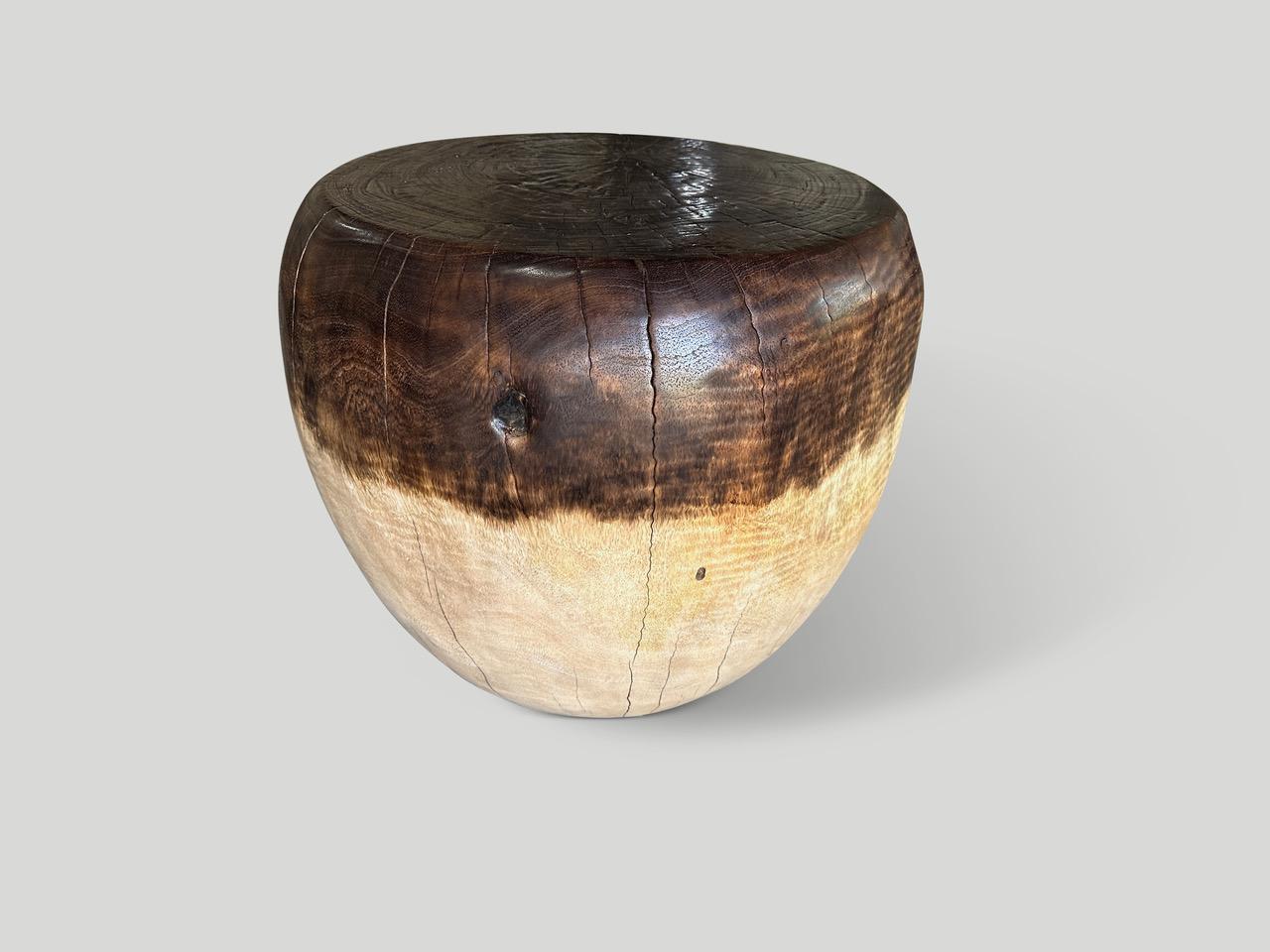 Organic Modern Andrianna Shamaris Drum Shape Mango Wood Side Table For Sale