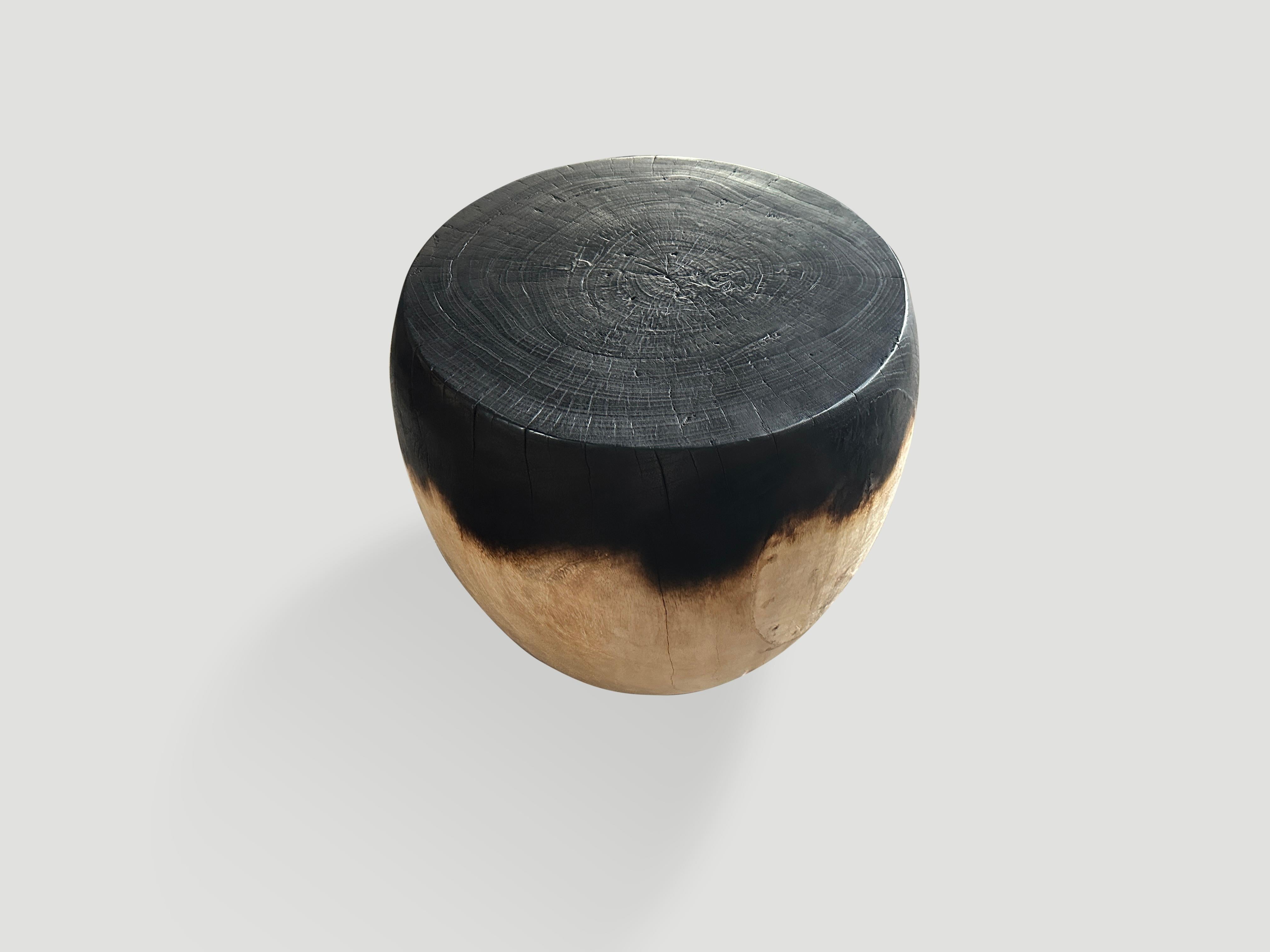 Andrianna Shamaris Drum Shape Mango Wood Side Table In Excellent Condition For Sale In New York, NY