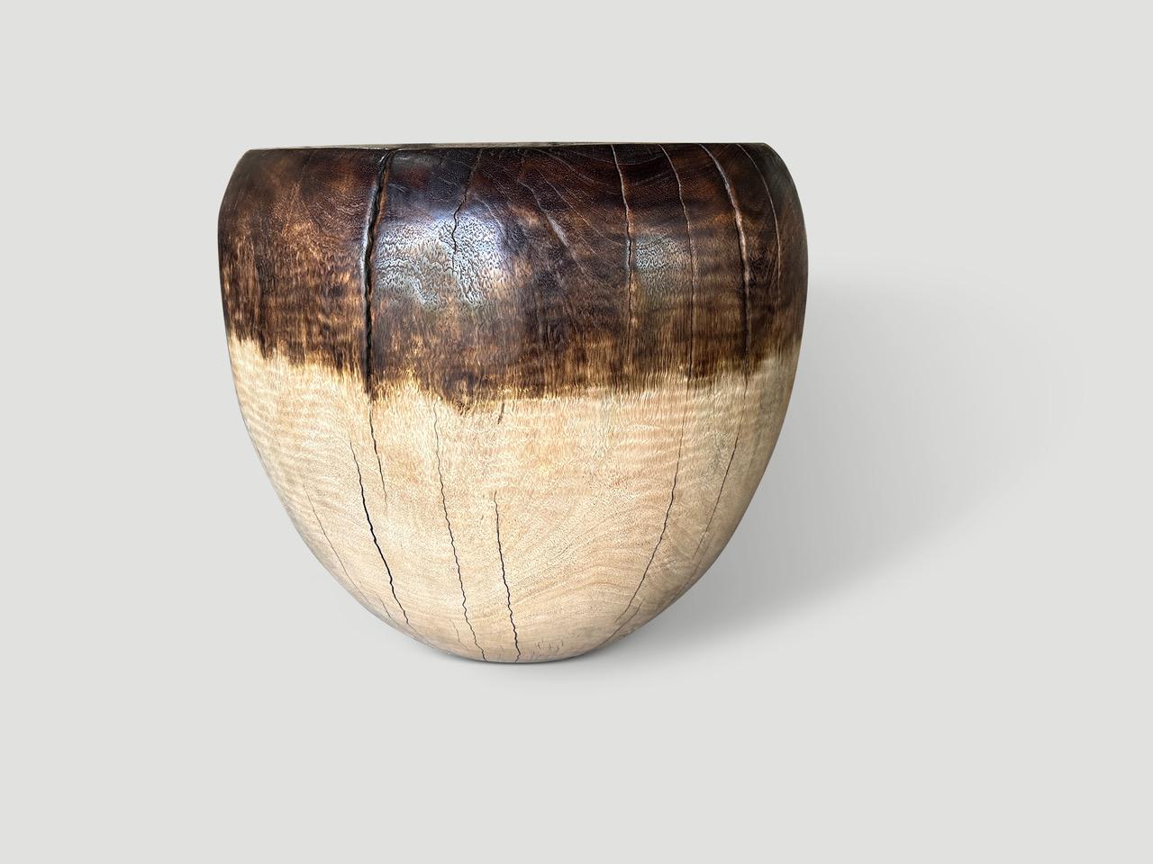 Table d'appoint Andrianna Shamaris en forme de tambour en bois de Mango Excellent état - En vente à New York, NY