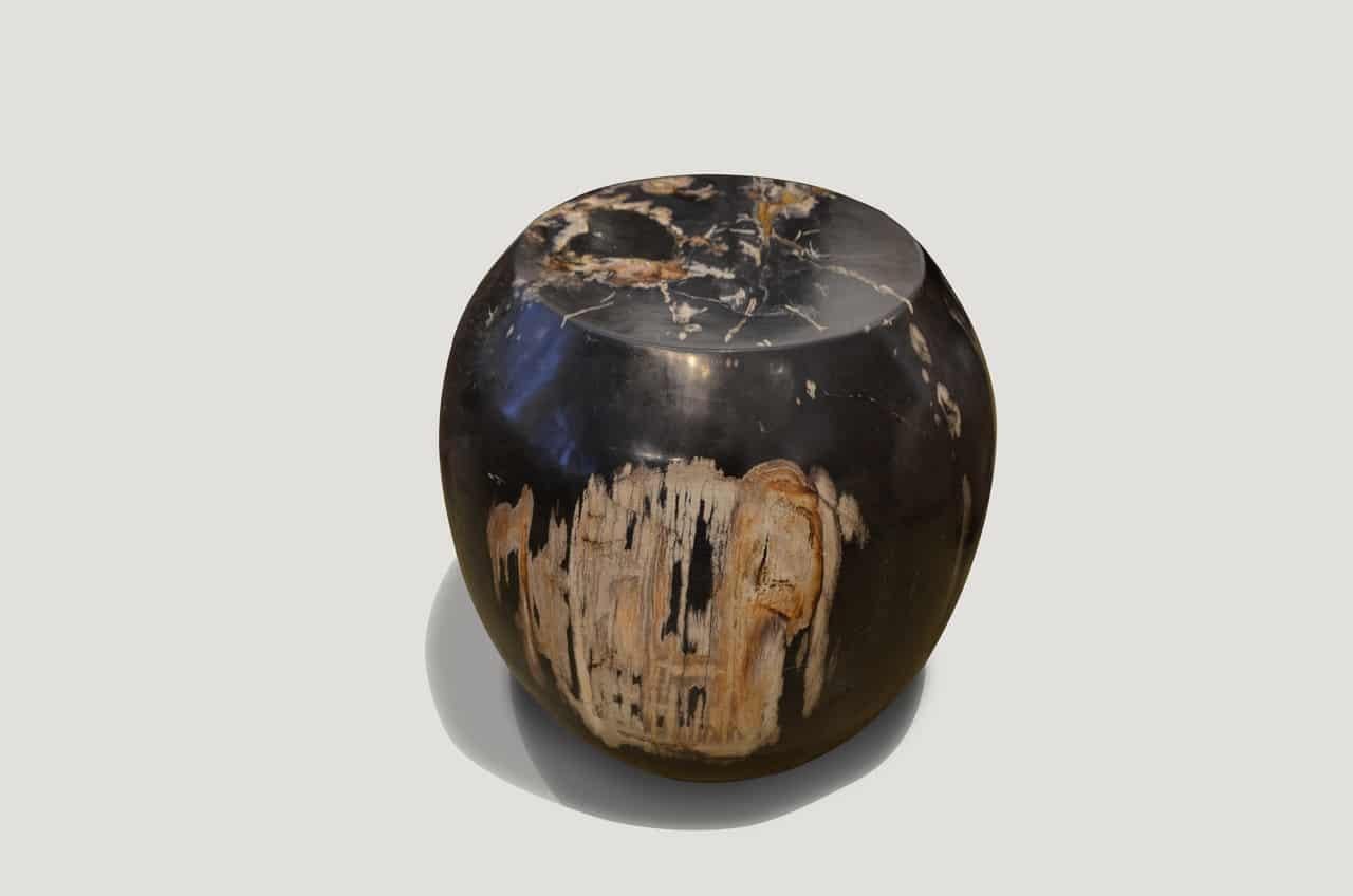 Andrianna Shamaris Drum Shape Petrified Wood Side Table In Excellent Condition In New York, NY
