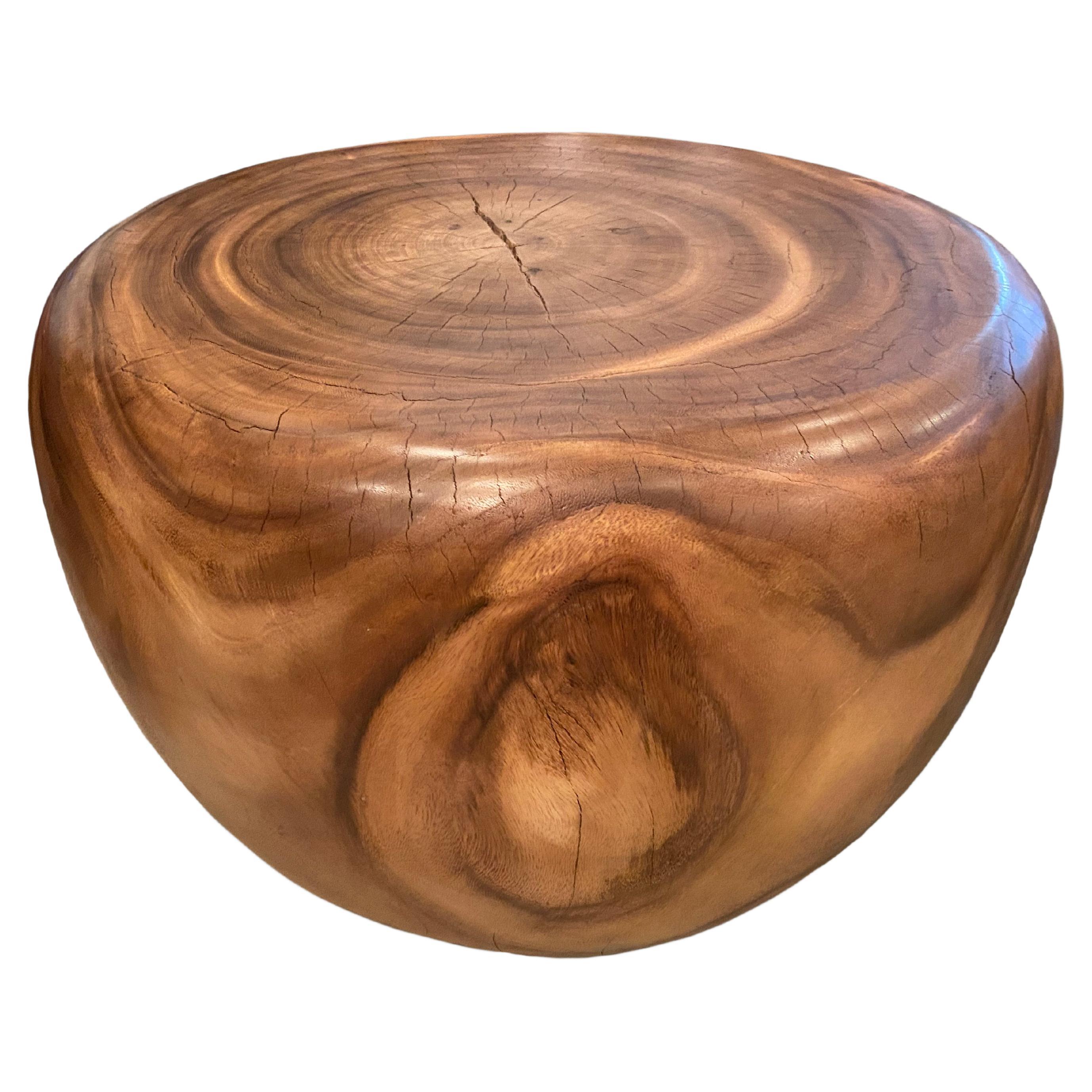 Andrianna Shamaris Drum Shape Suar Wood Coffee Table For Sale