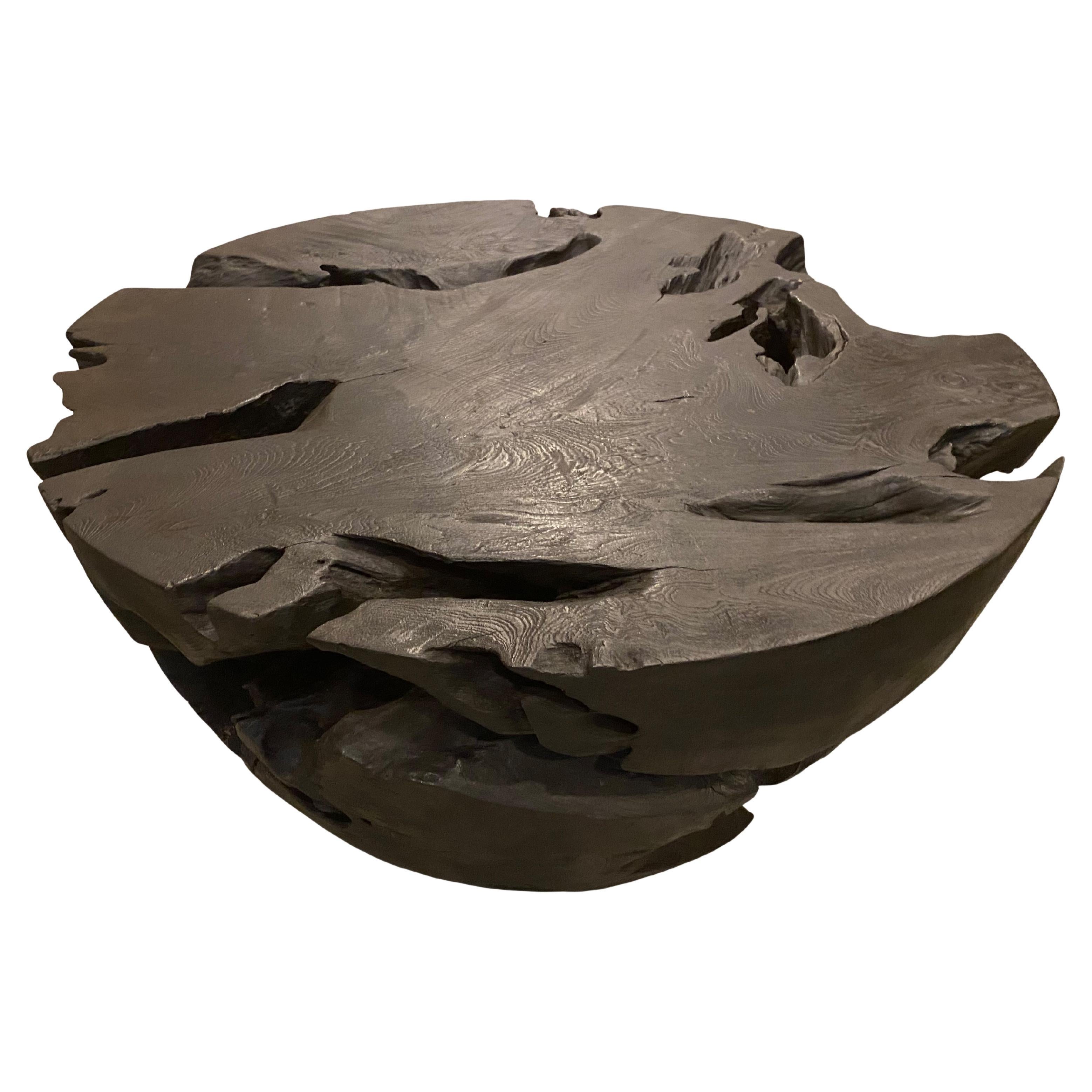 Andrianna Shamaris Drum Shaped Charred Teak Wood Coffee Table