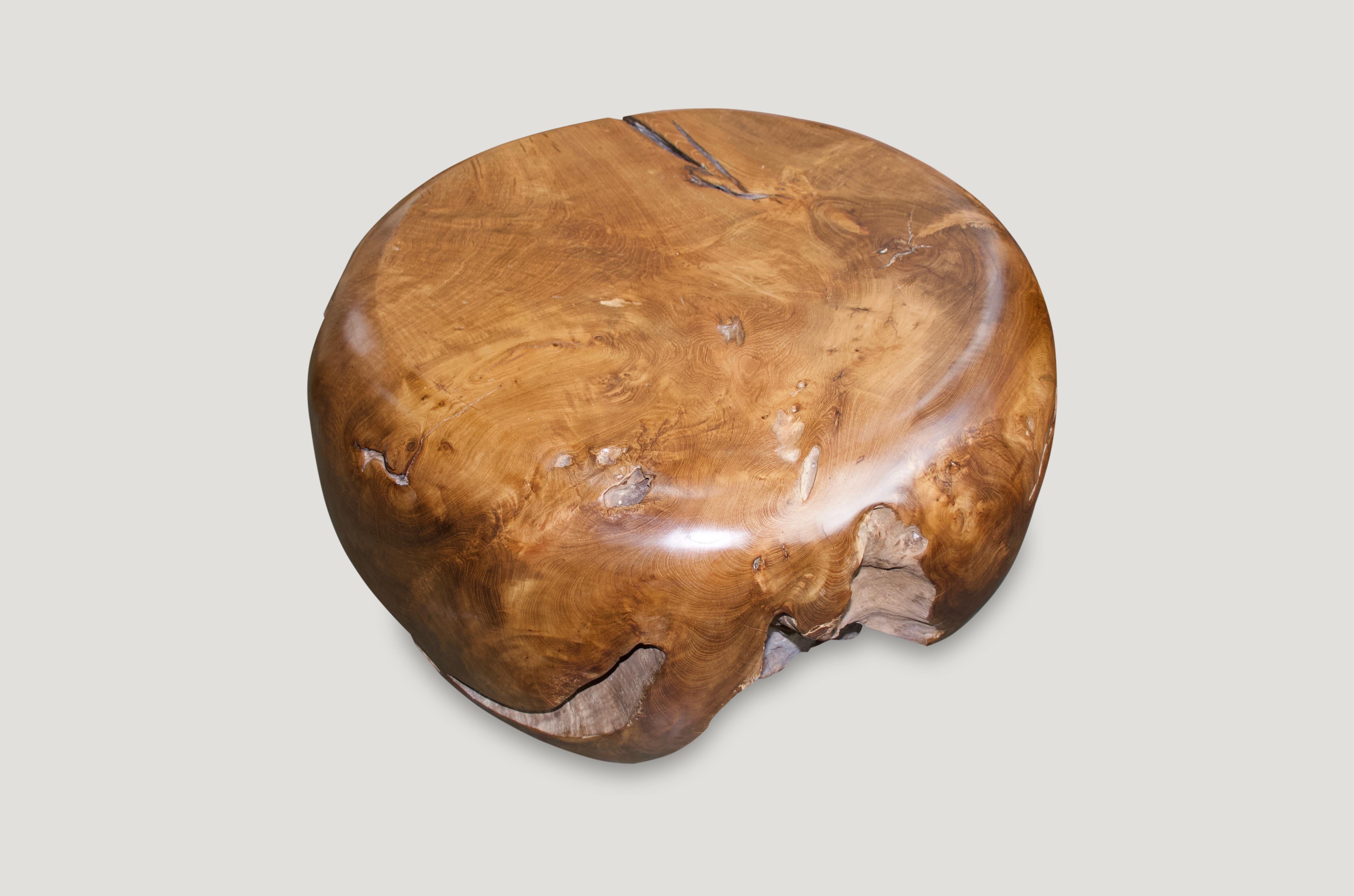 Andrianna Shamaris Drum Shaped Teak Wood Coffee Table In Excellent Condition In New York, NY