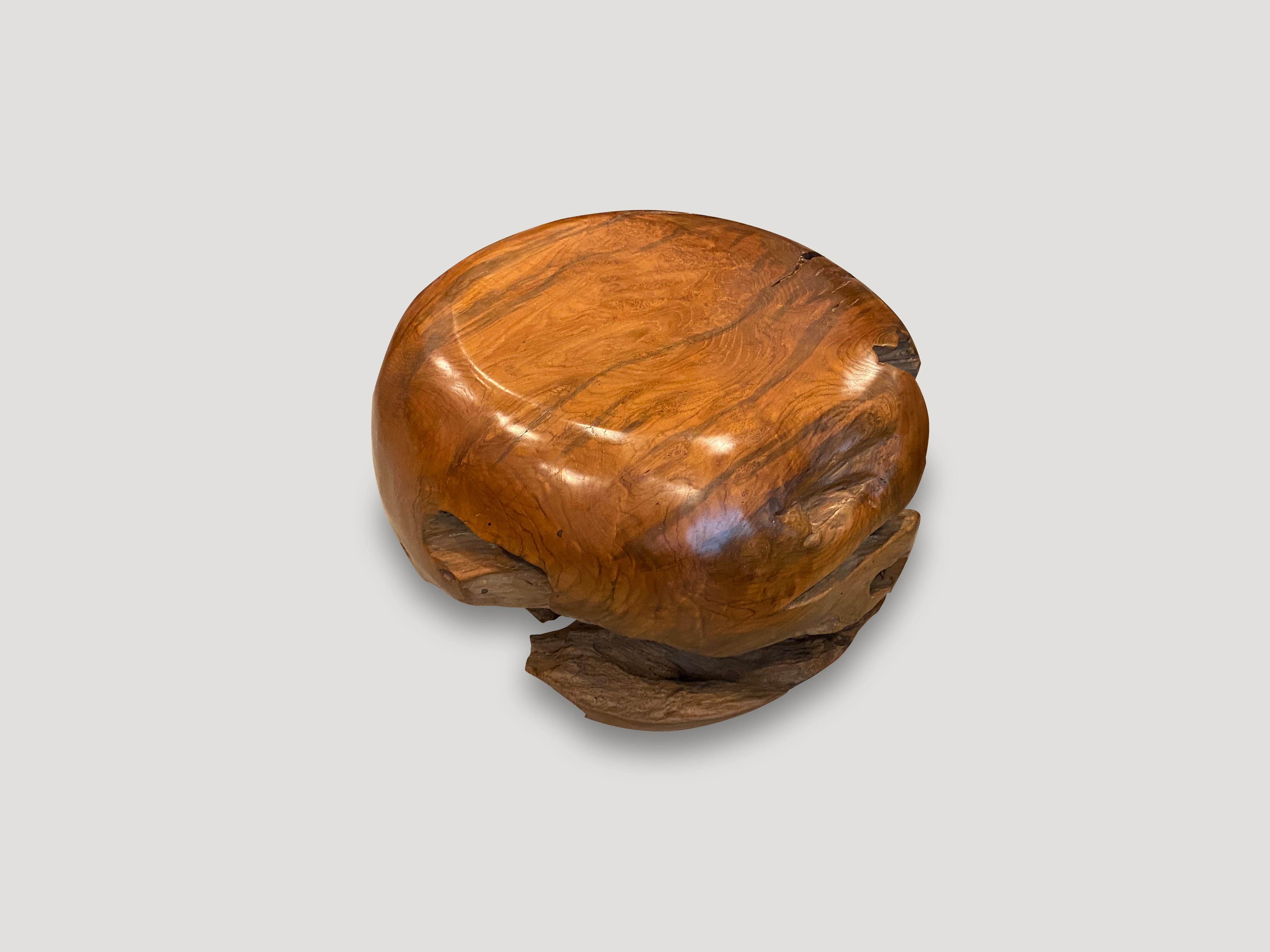 Andrianna Shamaris Drum Shaped Teak Wood Coffee Table In Excellent Condition In New York, NY