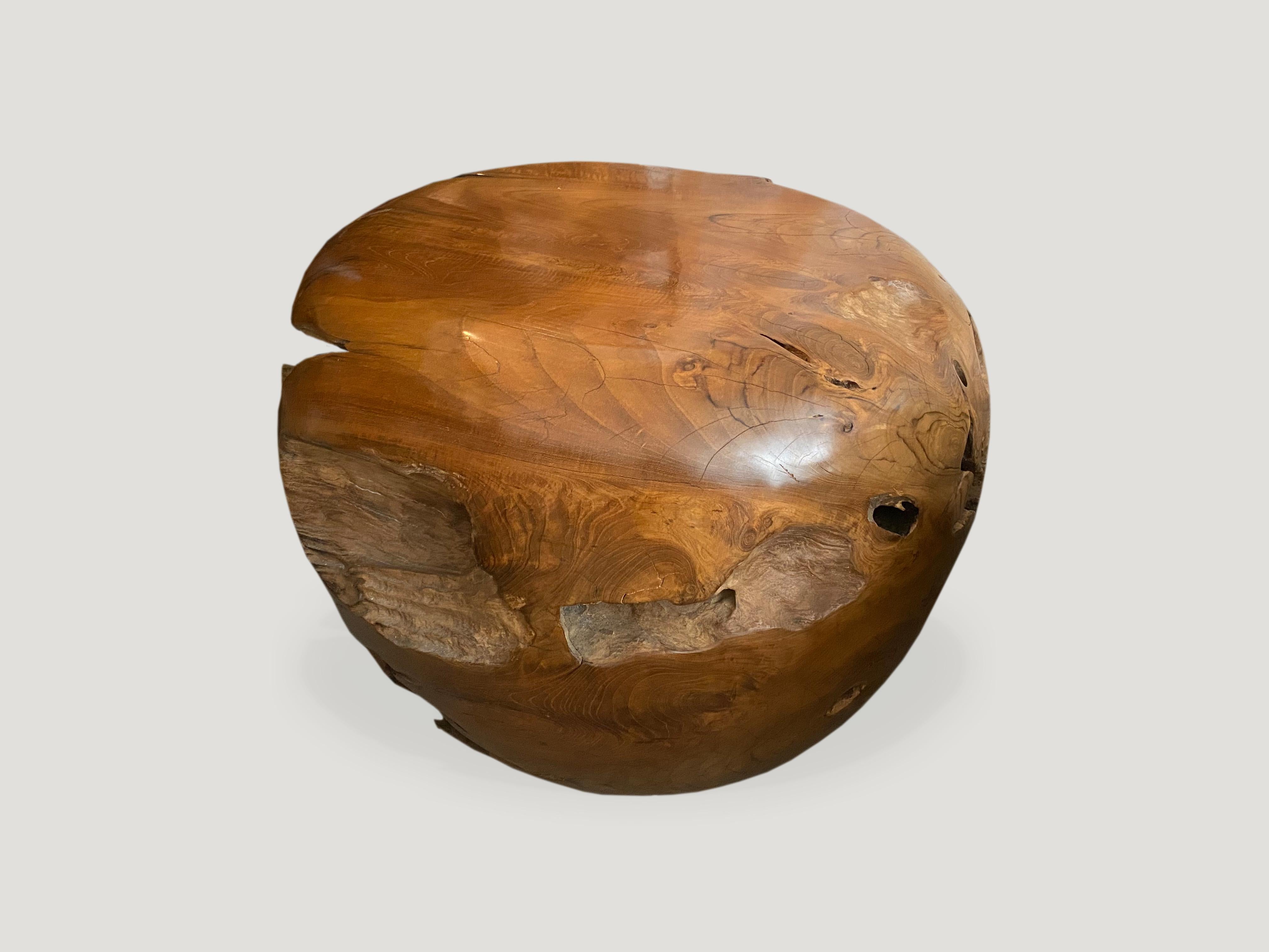 Andrianna Shamaris Drum Style Teak Wood Coffee Table In Excellent Condition In New York, NY