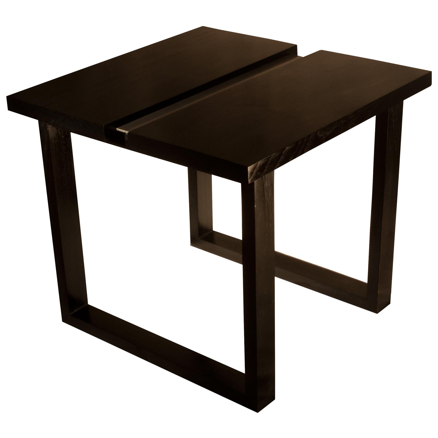 Organic Modern Andrianna Shamaris Espresso and Steel Minimalist Side Table For Sale