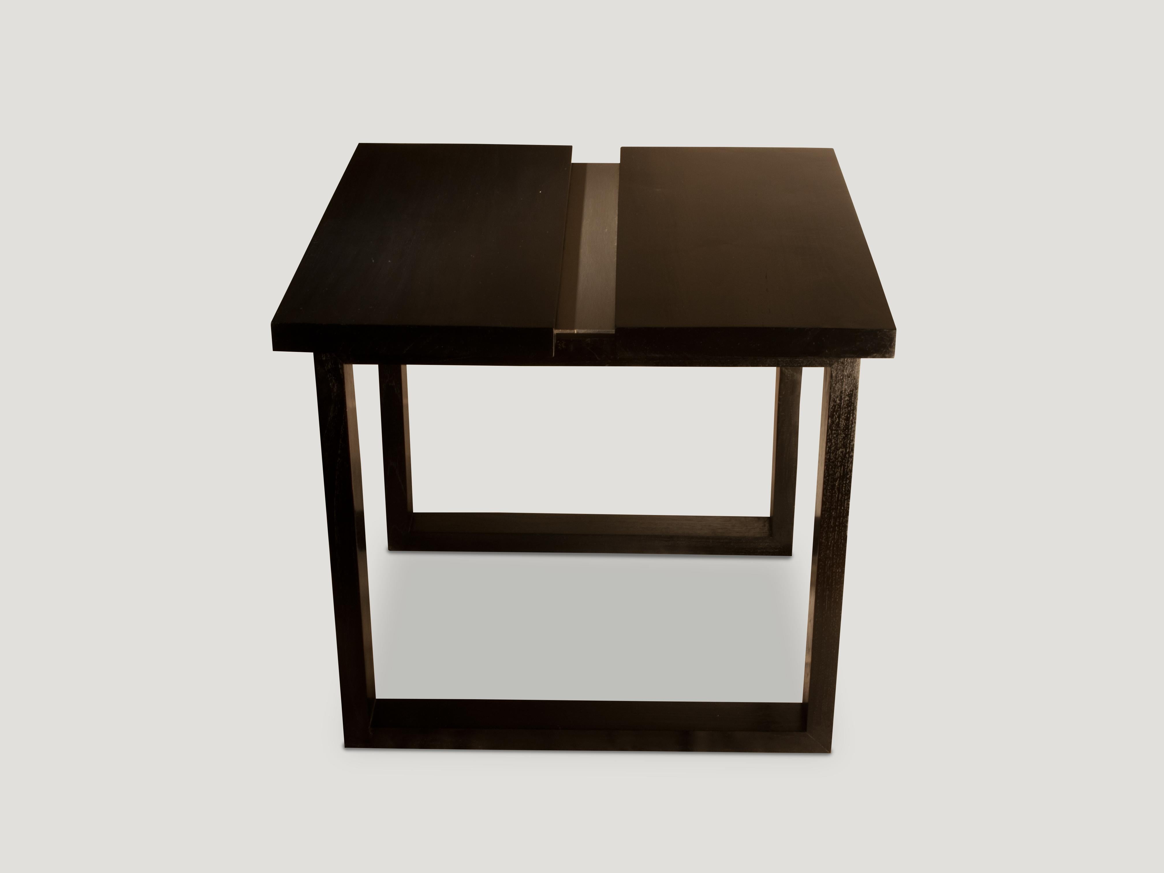Andrianna Shamaris Espresso and Steel Minimalist Side Table In Excellent Condition For Sale In New York, NY