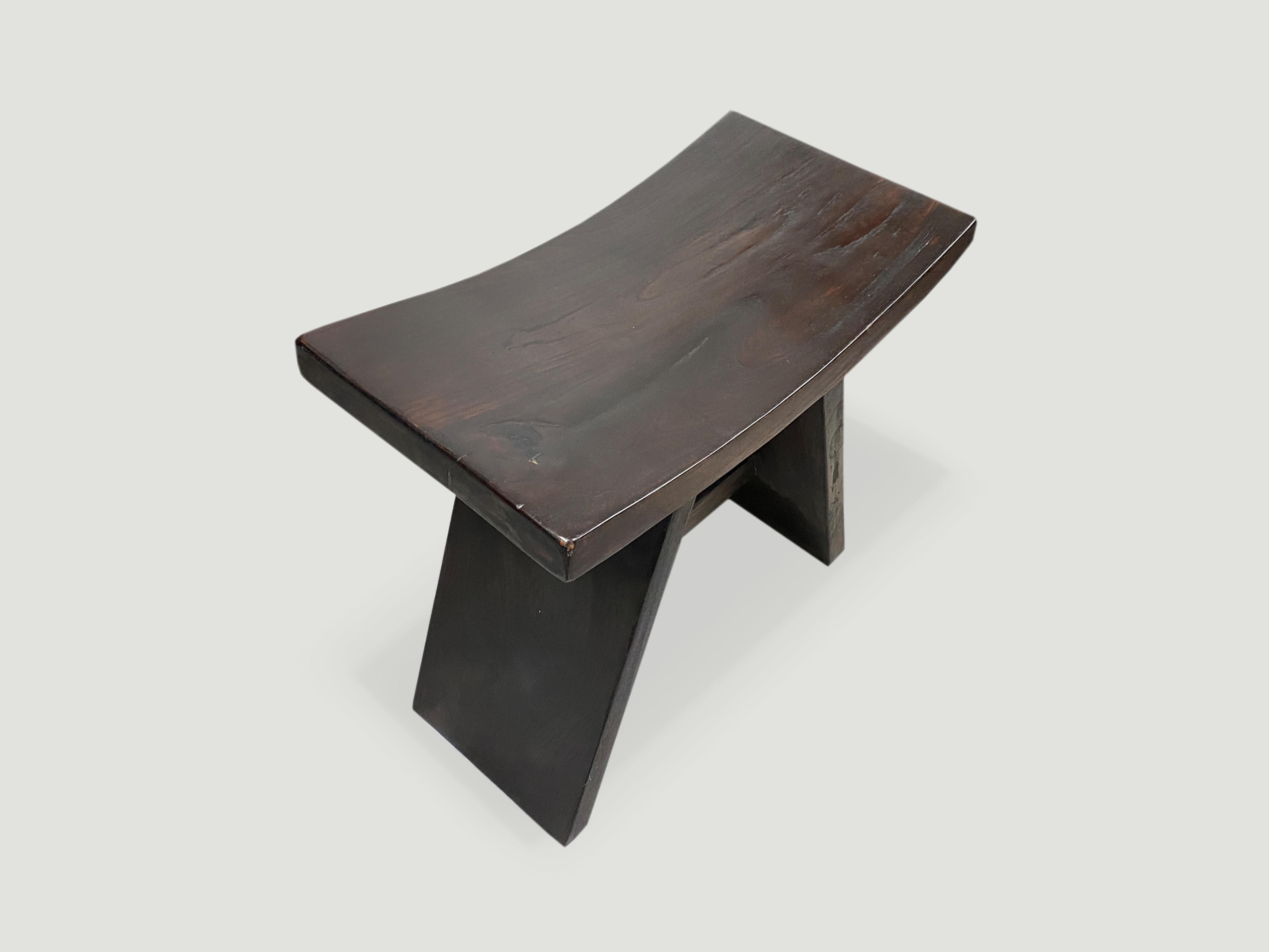 Andrianna Shamaris Espresso Teak Wood 'A' Bench In Excellent Condition In New York, NY