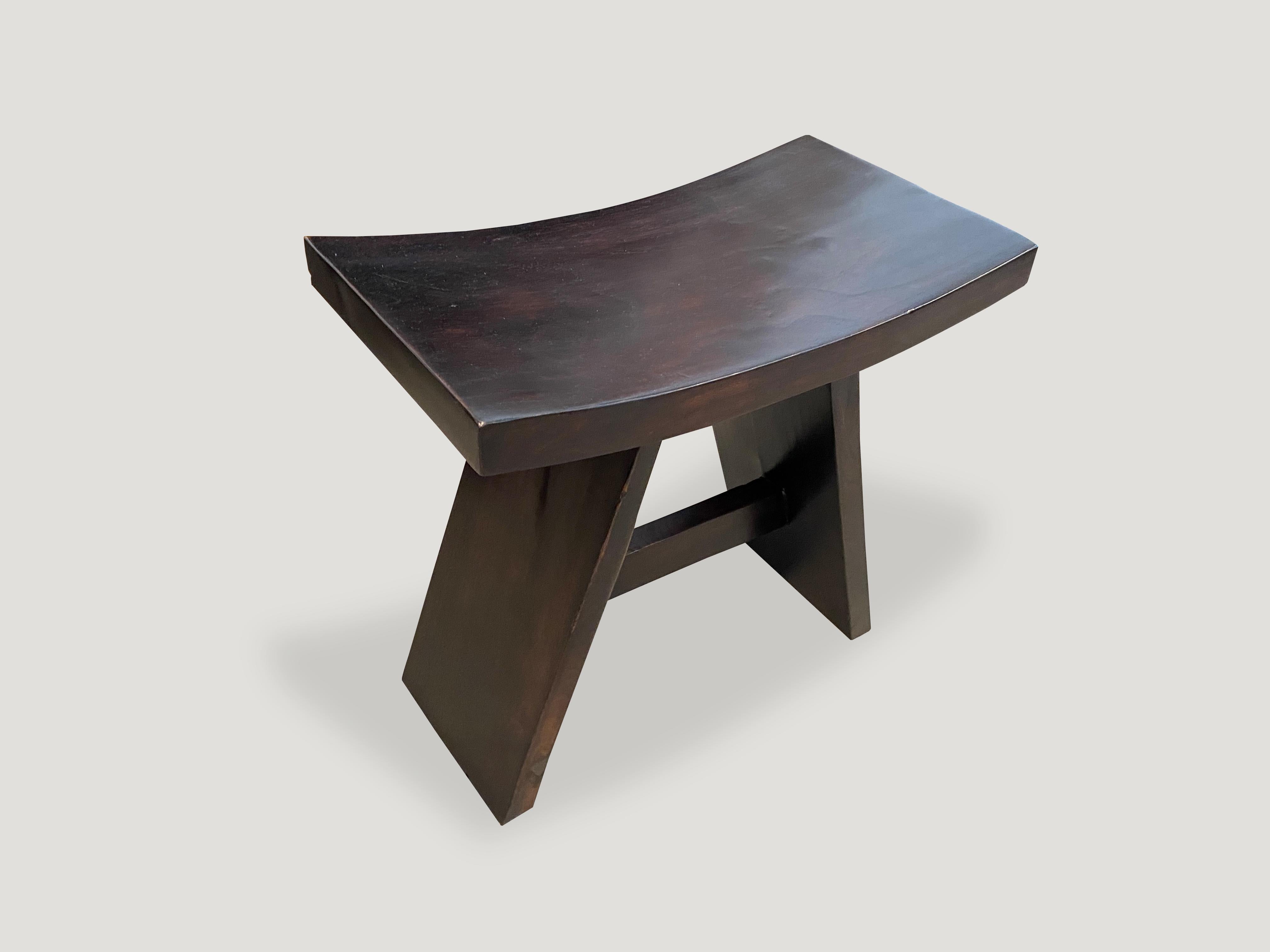 Andrianna Shamaris Espresso Teak Wood 'A' Bench In Excellent Condition In New York, NY