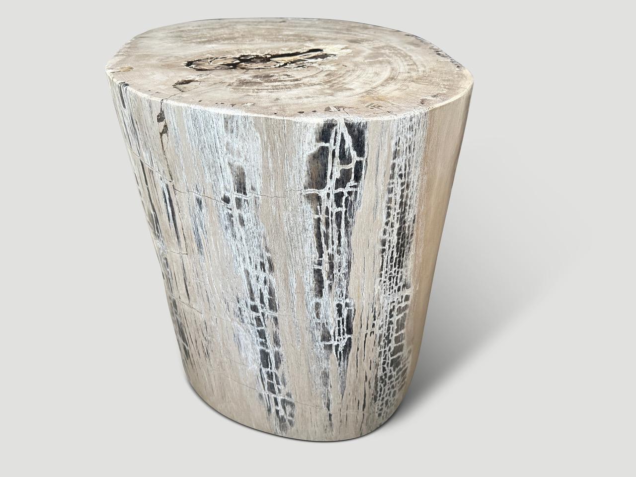 Beautiful textures and tones on this impressive high quality petrified wood ancient large side table or pedestal. It’s fascinating how Mother Nature produces these exquisite 40 million year old petrified teak logs with such contrasting colors and