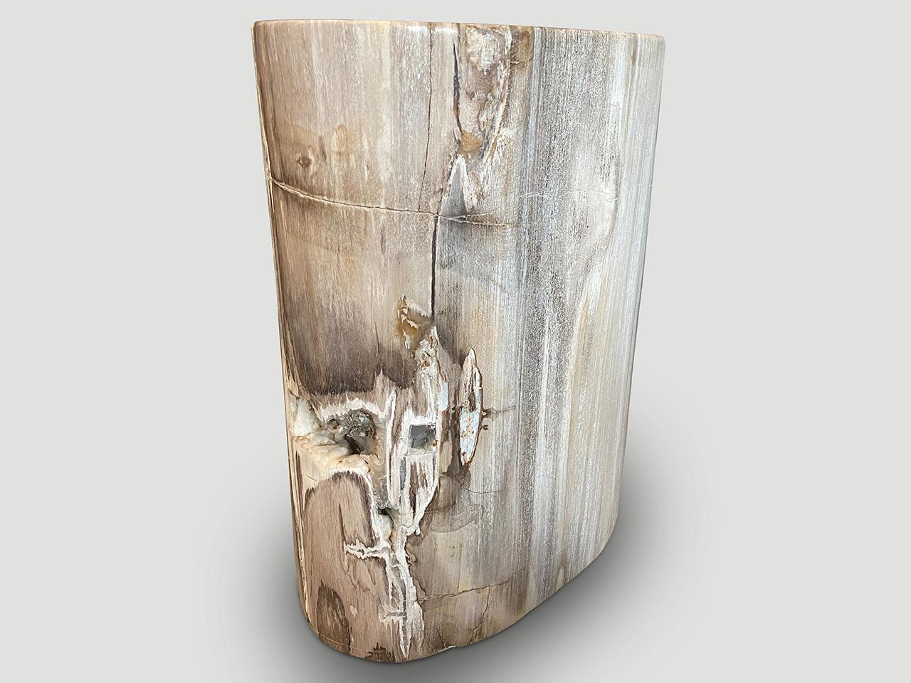 Reclaimed Wood Andrianna Shamaris Exquisite High Quality Petrified Wood Side Table or Pedestal