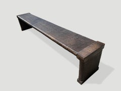 Andrianna Shamaris Exquisite Minimalist Couture Teak Wood Hand Carved Bench