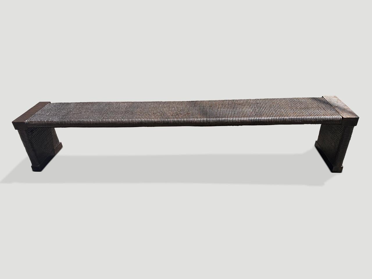 Andrianna Shamaris Teak Wood Hand Carved Bench, Minimalist Design, 84"