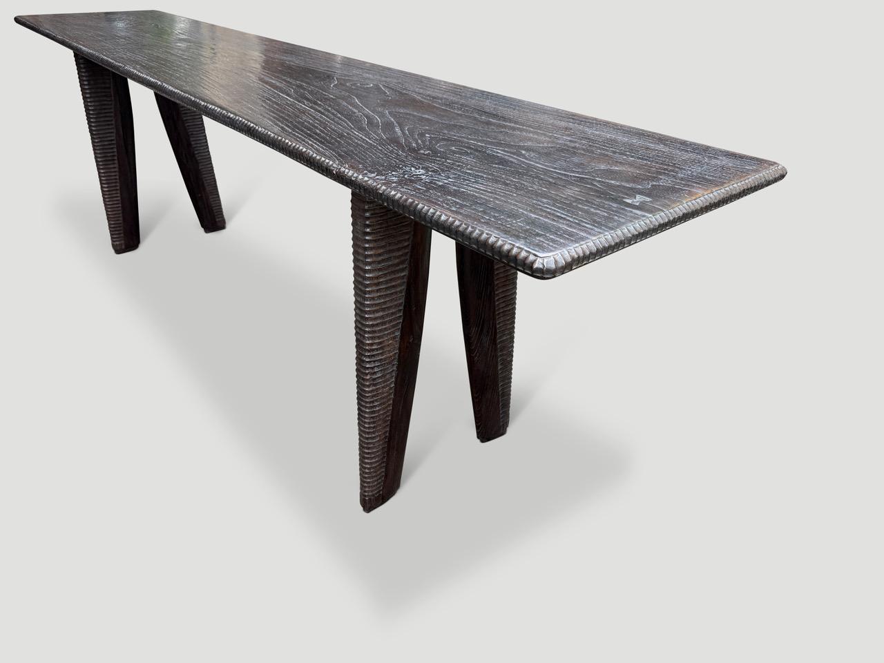 Wood Andrianna Shamaris Exquisite Minimalist Hand Carved Console or Dining Table For Sale