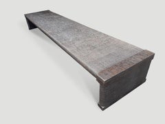 Hand-Carved Teak Wood Bench by Andrianna Shamaris, Mid Century Style