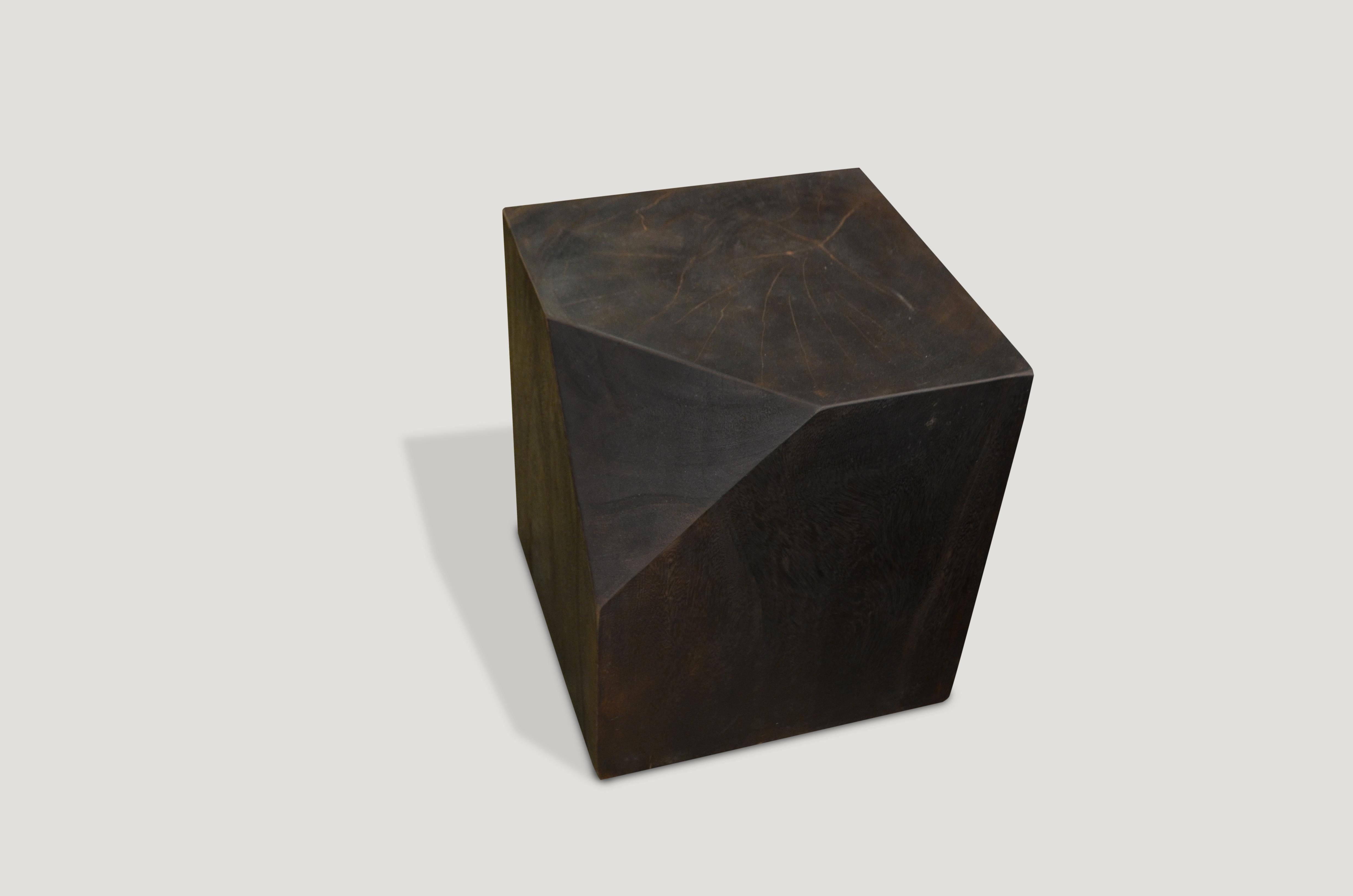 Single burnt suar wood side table, sanded and sealed with a smooth finish. We have a collection that work well together. Please inquire. The price reflects one.

Andrianna Shamaris. The Leader In Modern Organic Design.
 