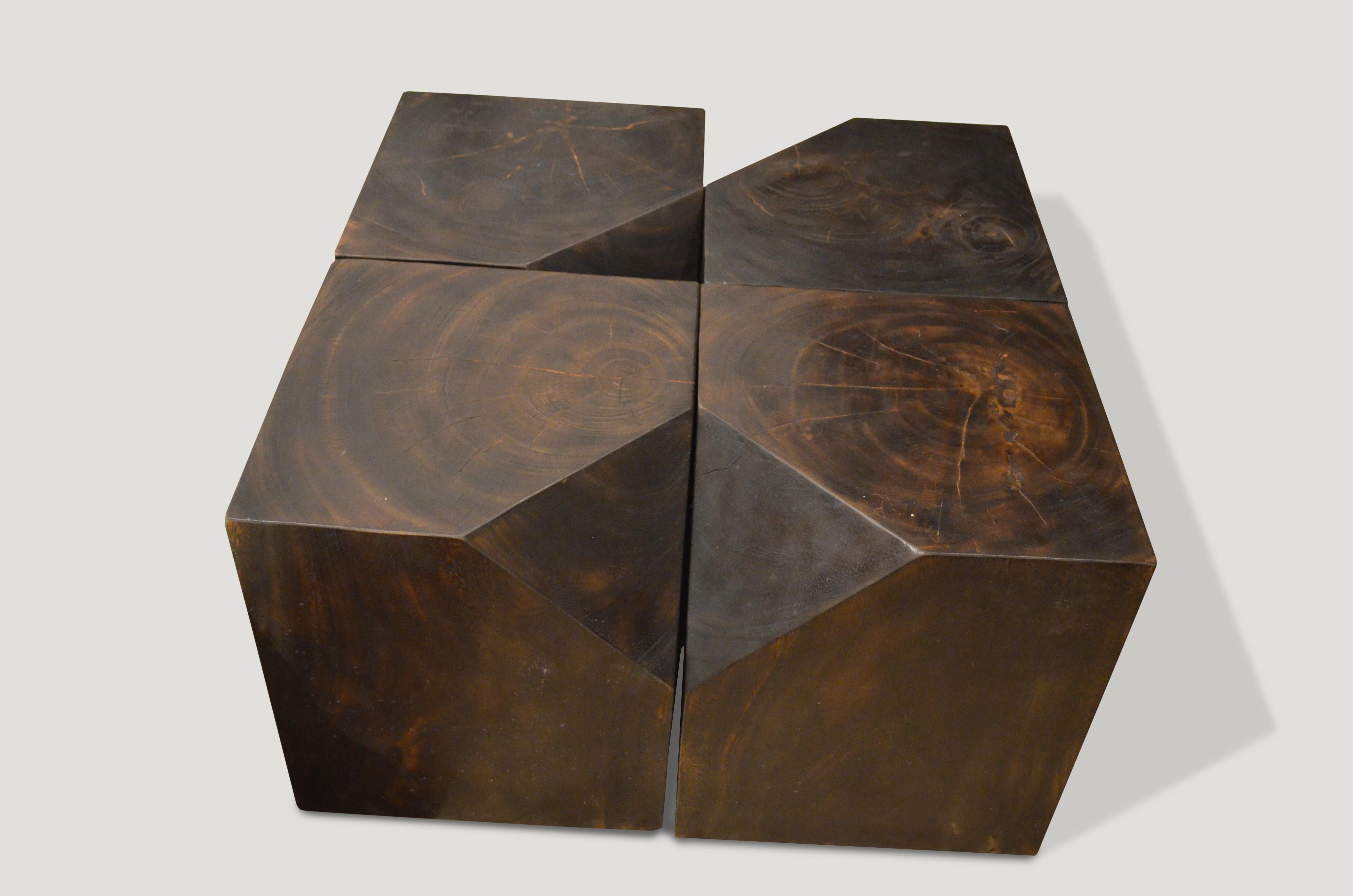 Organic Modern Andrianna Shamaris Faceted Suar Wood Side Table For Sale