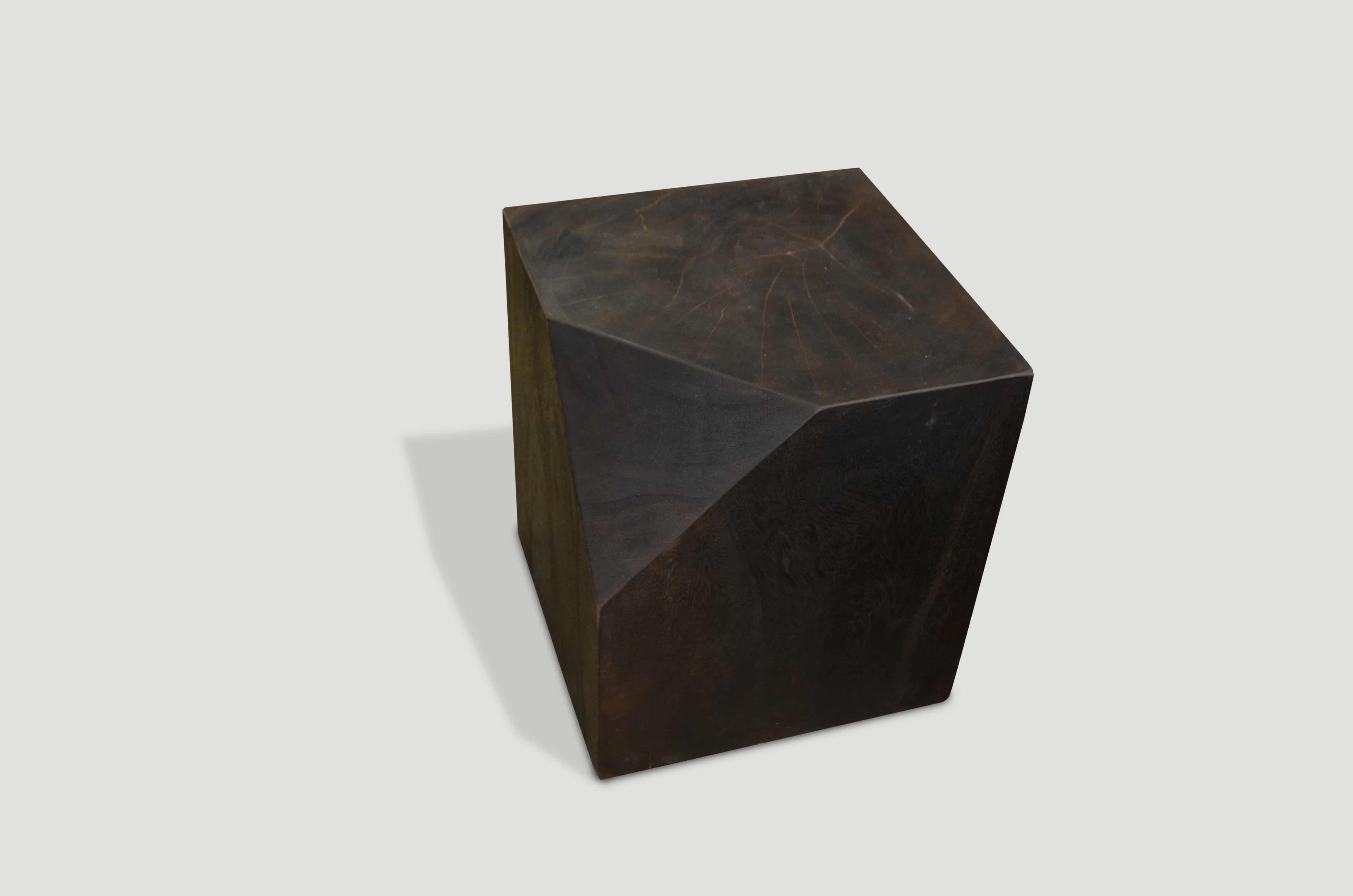 Andrianna Shamaris Faceted Suar Wood Side Table In Excellent Condition For Sale In New York, NY