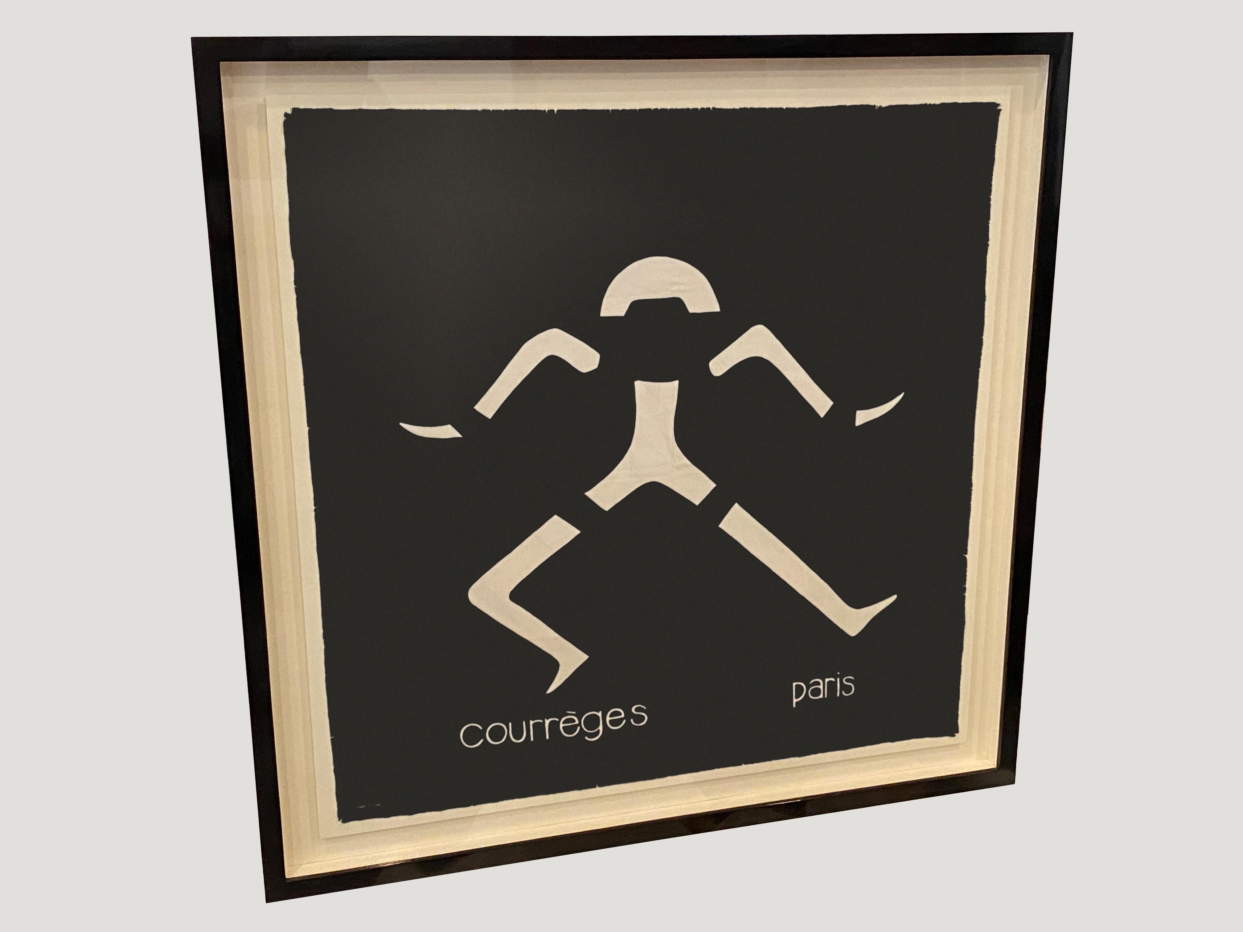 Rare, vintage silk black and white Courrèges scarf from Paris France in excellent condition. Set in a modern espresso teak box frame.

Andrianna Shamaris. The Leader In Modern Organic Design.