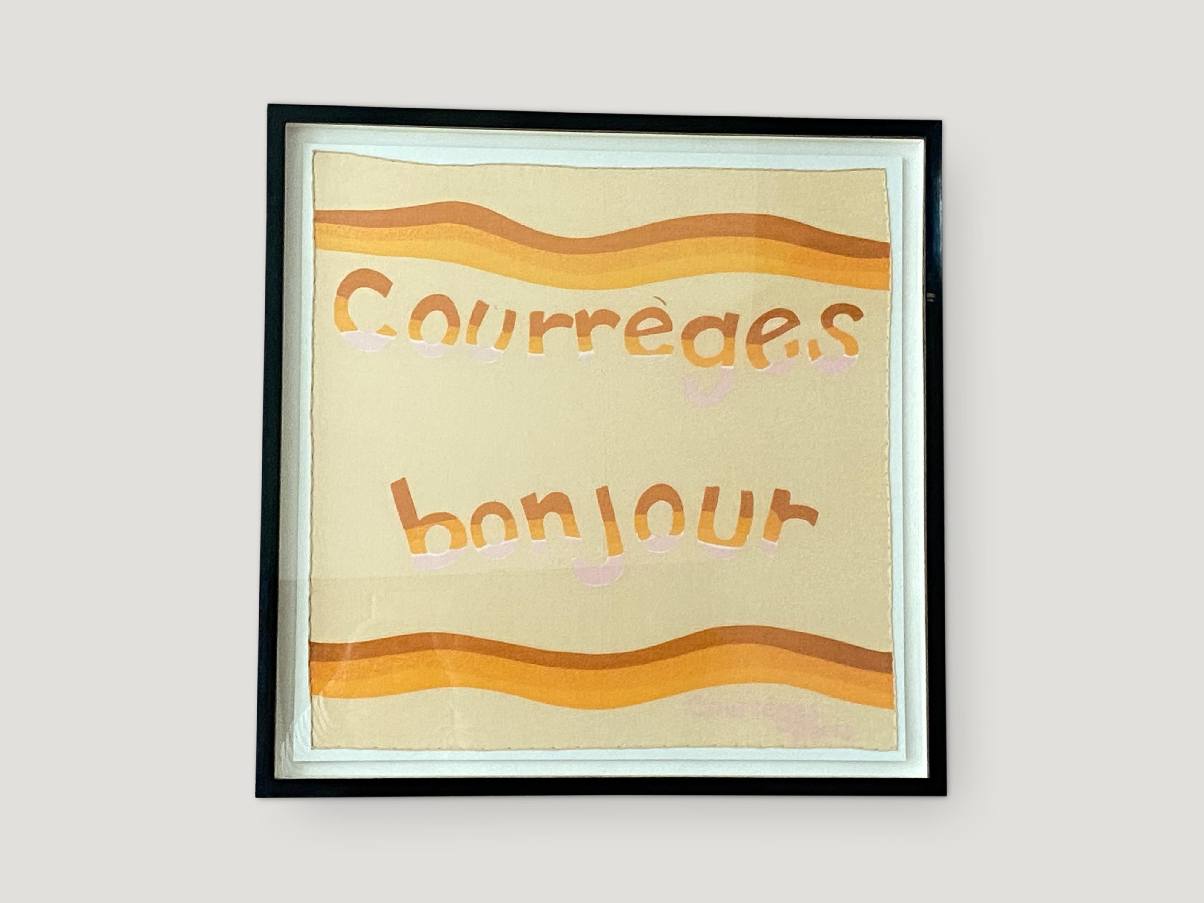 Moderne Andrianna Shamaris Framed Vintage Courrèges Bonjour Scarf from Paris France en vente