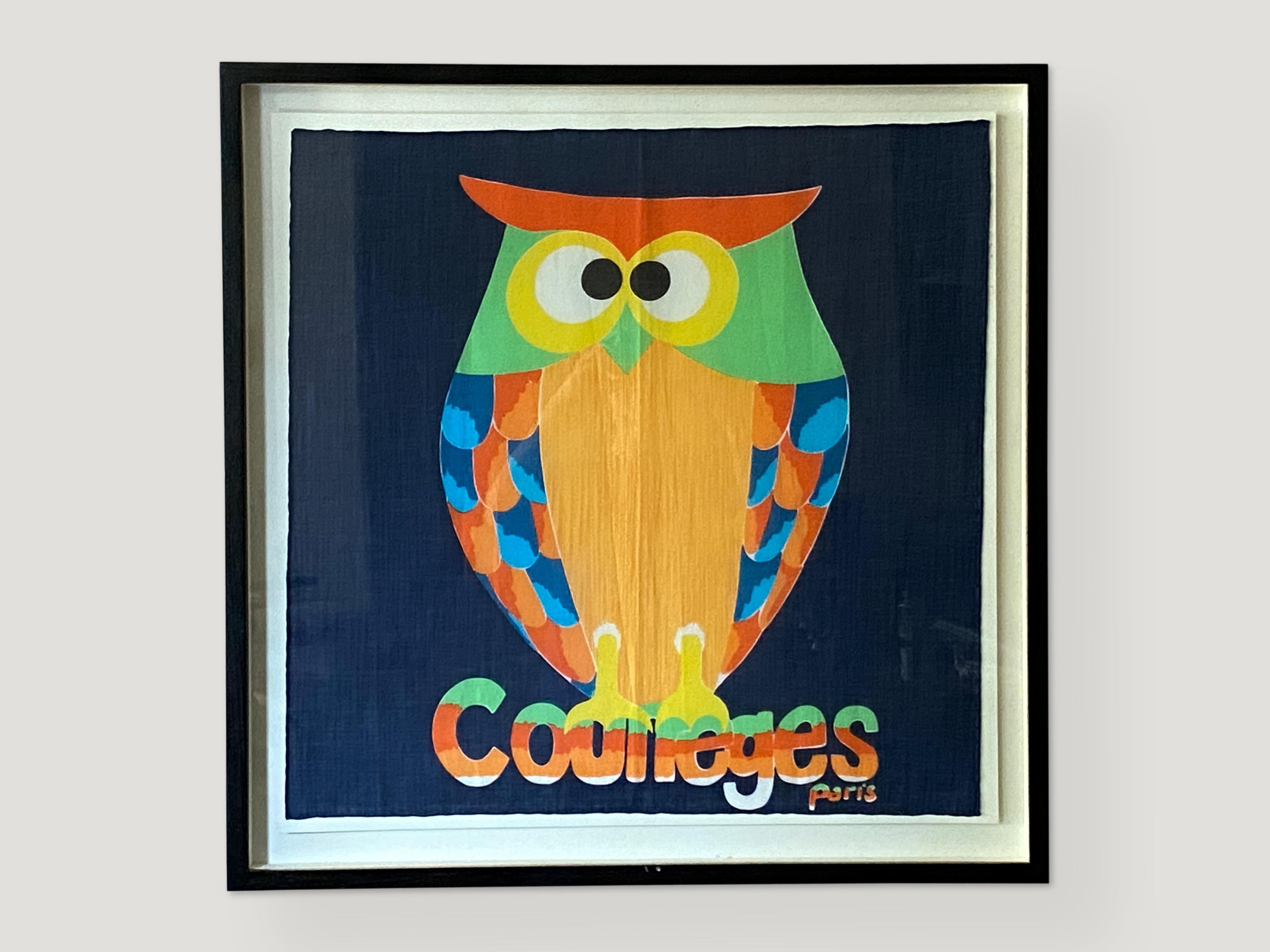 Modern Andrianna Shamaris Framed Vintage Courrèges Owl Scarf from Paris France For Sale