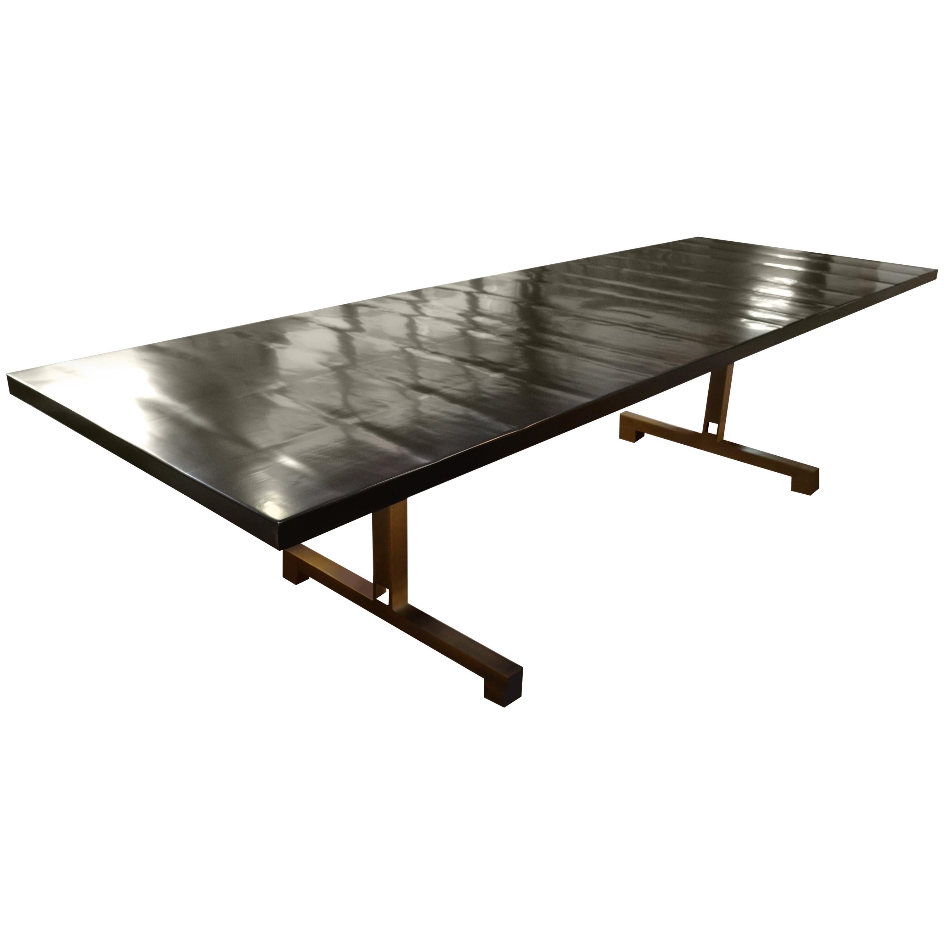 Andrianna Shamaris French Polished Cube Base Dining Table For Sale