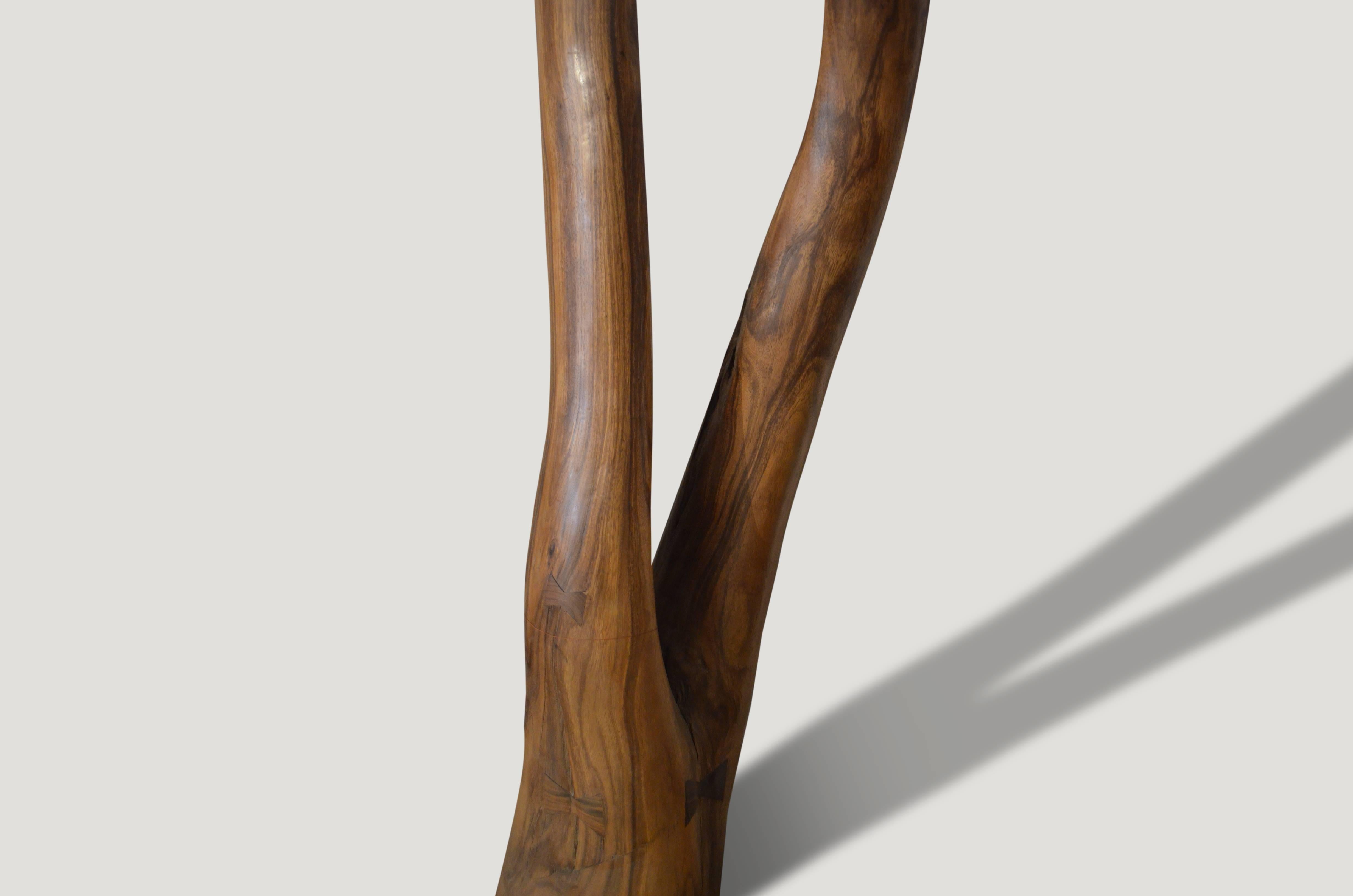 Andrianna Shamaris Girl Upside Down Suar Wood Sculpture In Excellent Condition For Sale In New York, NY