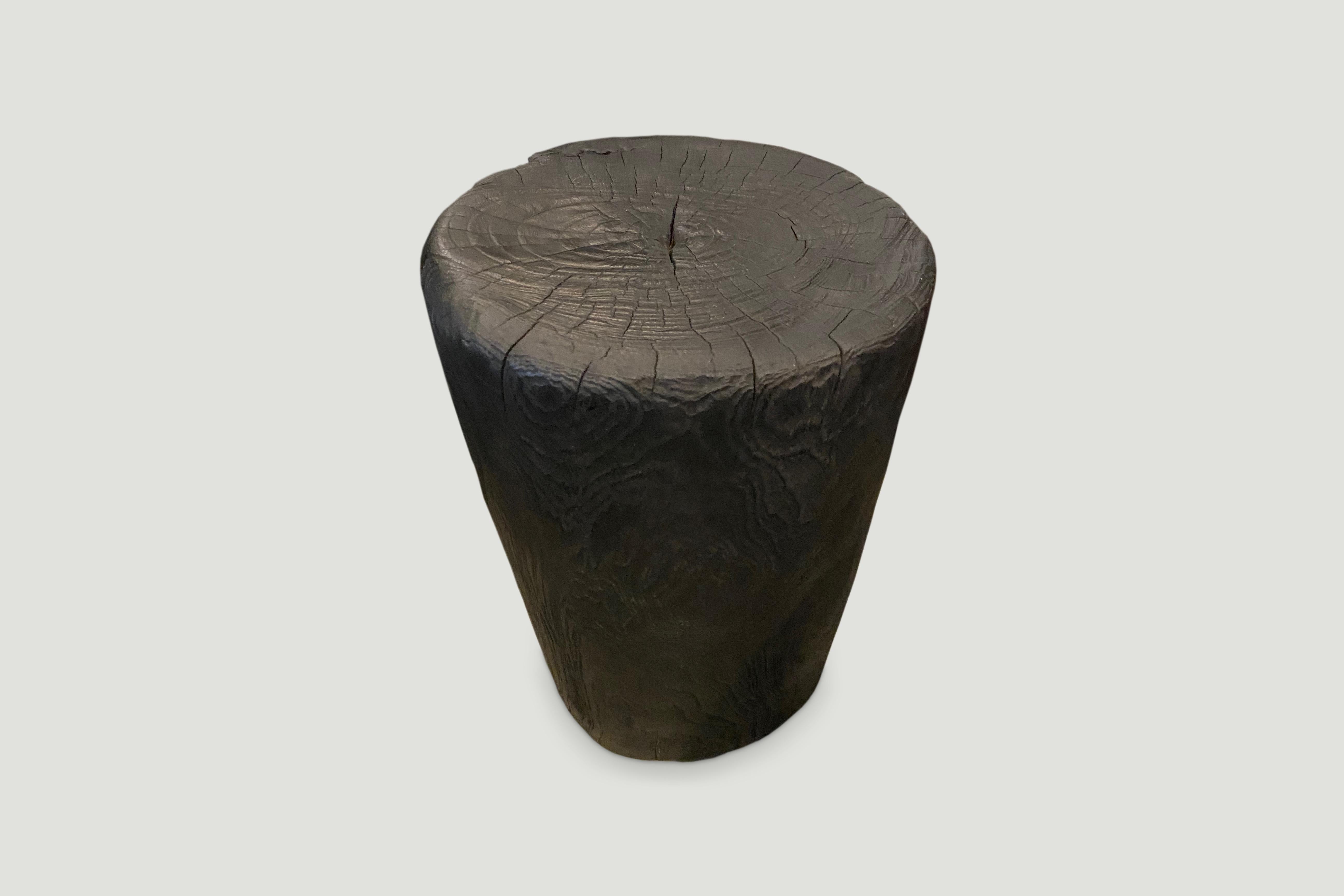 Andrianna Shamaris Hand Carved Charred Teak Wood Side Table In Excellent Condition In New York, NY