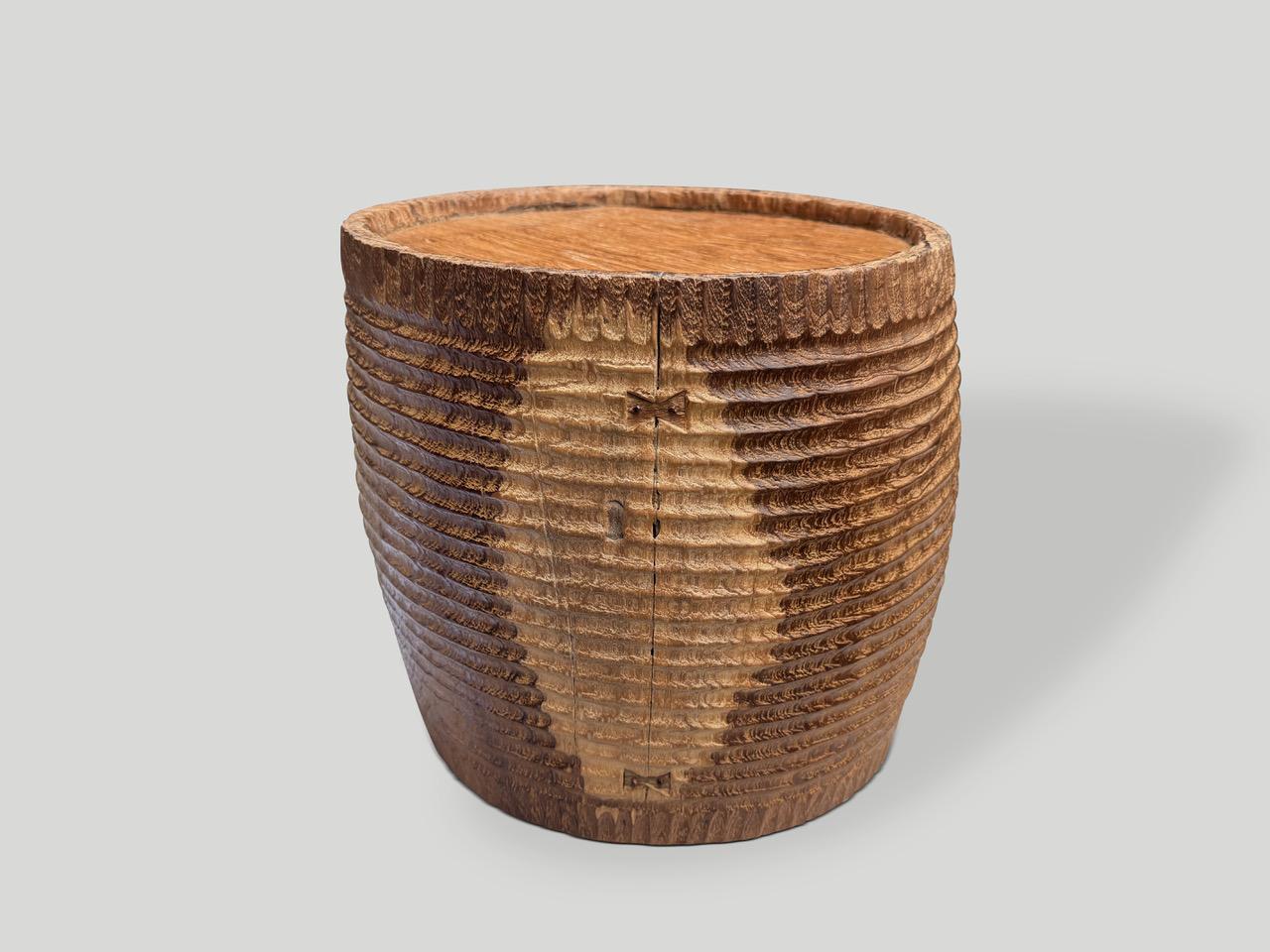 Organic Modern Andrianna Shamaris Hand Carved Side Table or Container For Sale