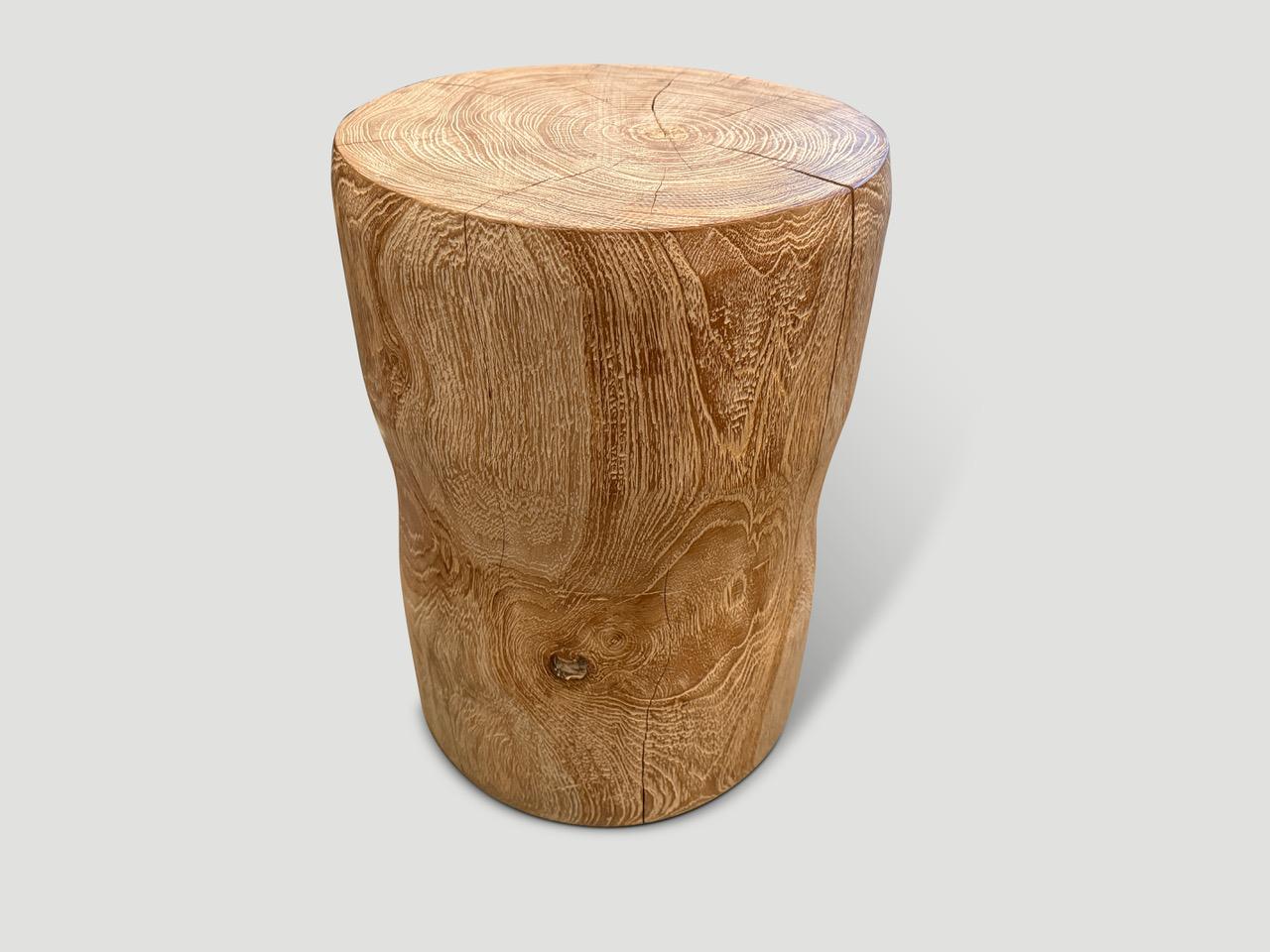 Organic Modern Andrianna Shamaris Hand Carved Teak Side Table For Sale
