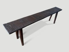 Andrianna Shamaris Hand-Carved Teak Wood Bench, Minimalist Design