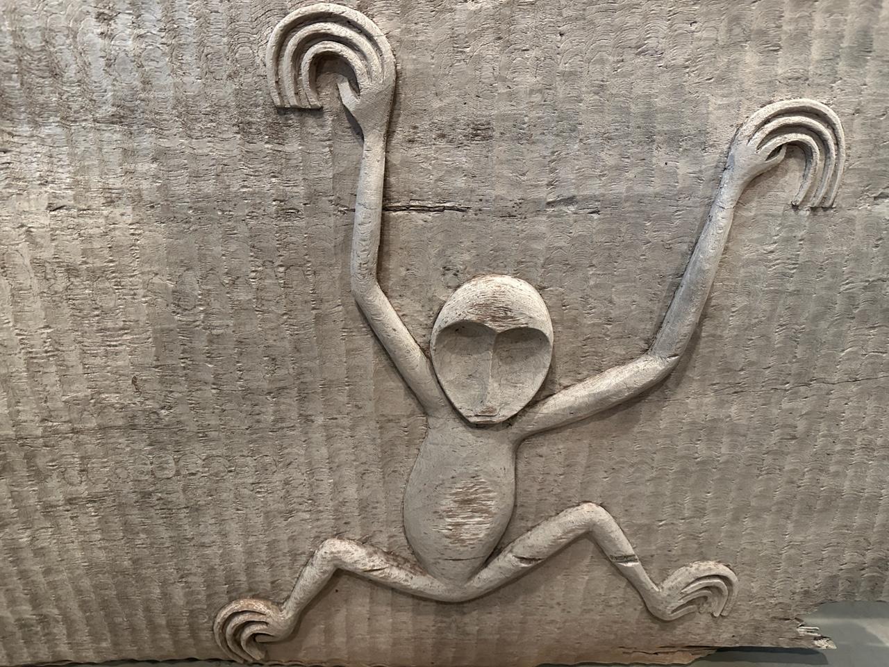 Andrianna Shamaris Hand Carved Teak Wood Minimalist Monkey Panel In Good Condition In New York, NY
